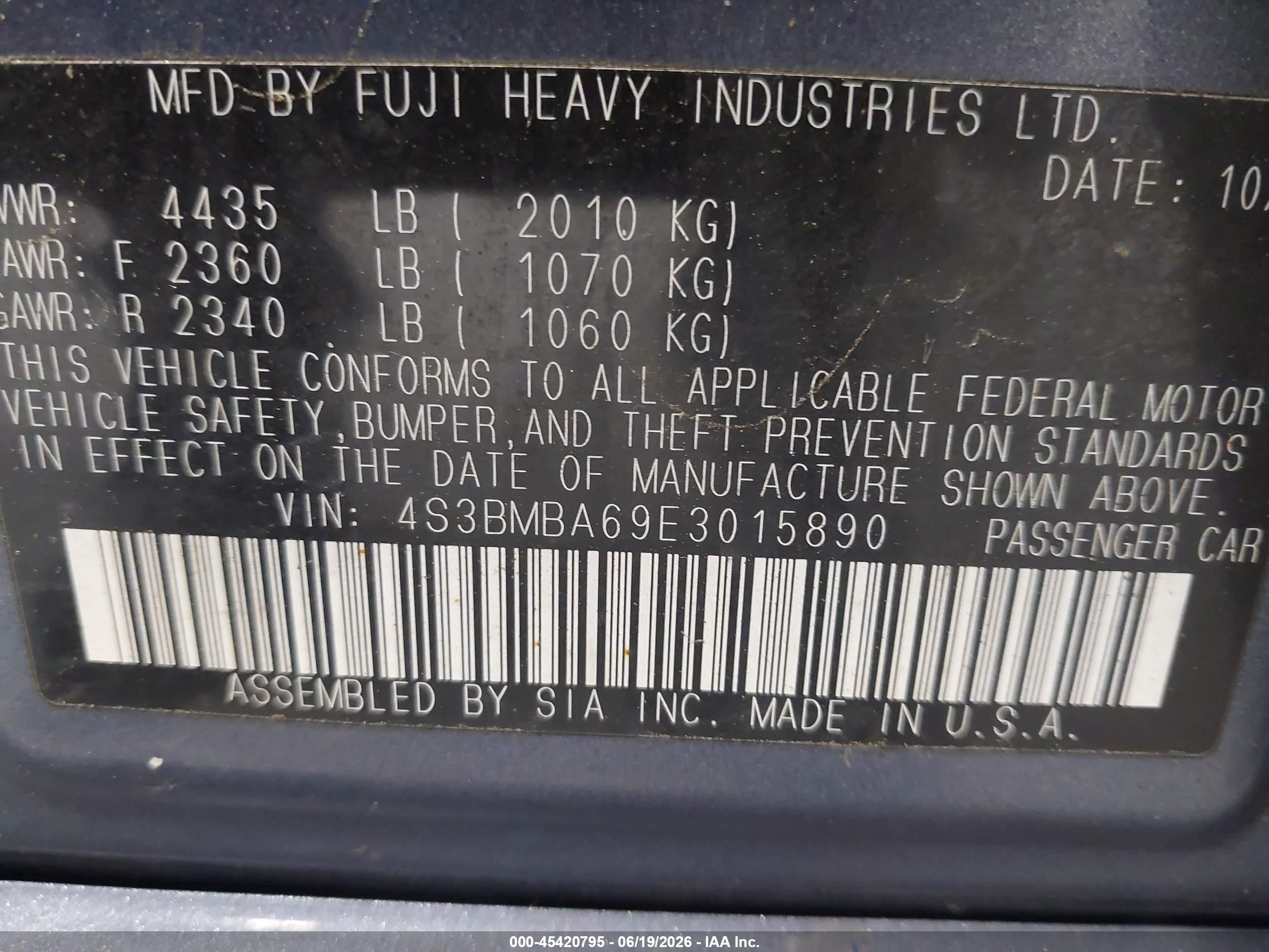 2014 Subaru Legacy 2.5i Blue vin: 4S3BMBA69E3015890