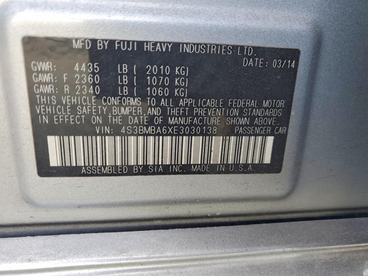 2014 Subaru Legacy 2.5i Silver vin: 4S3BMBA6XE3030138