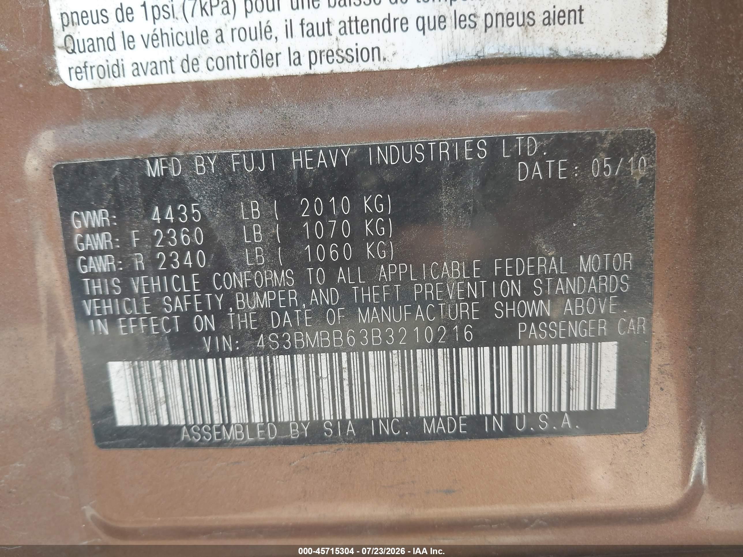 2011 Subaru Legacy 2.5i Premium Brown vin: 4S3BMBB63B3210216
