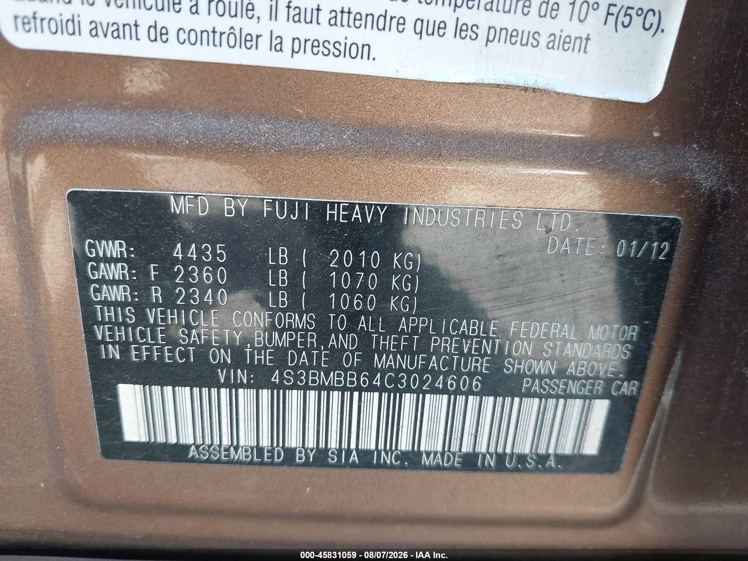 2012 Subaru Legacy 2.5i Premium Brown vin: 4S3BMBB64C3024606