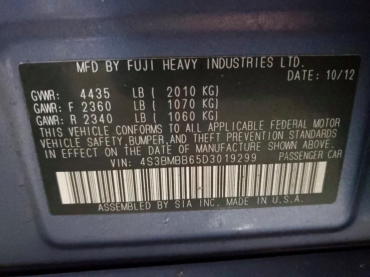 2013 Subaru Legacy 2.5i Premium Blue vin: 4S3BMBB65D3019299
