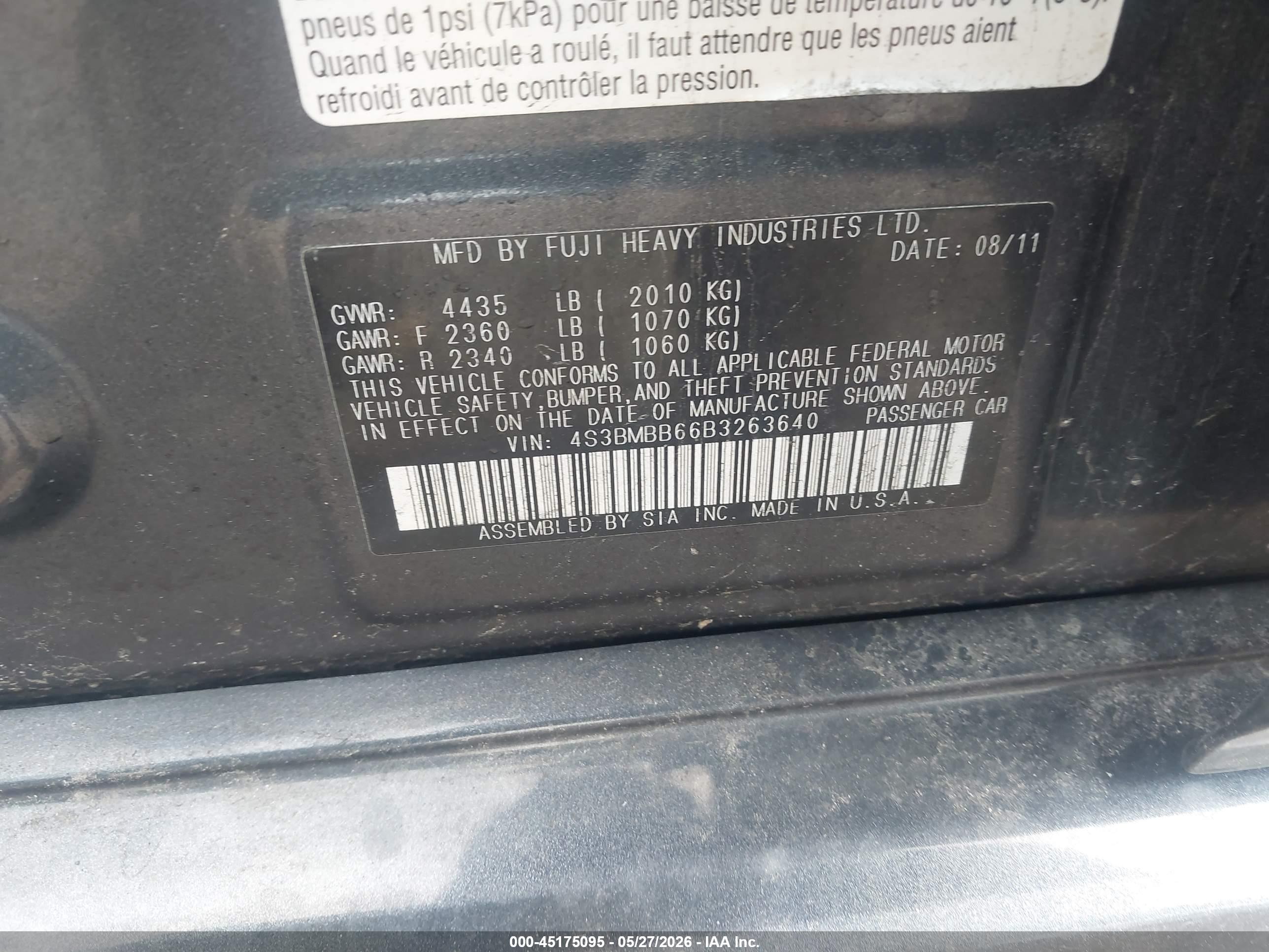 2011 Subaru Legacy 2.5i Premium Gray vin: 4S3BMBB66B3263640