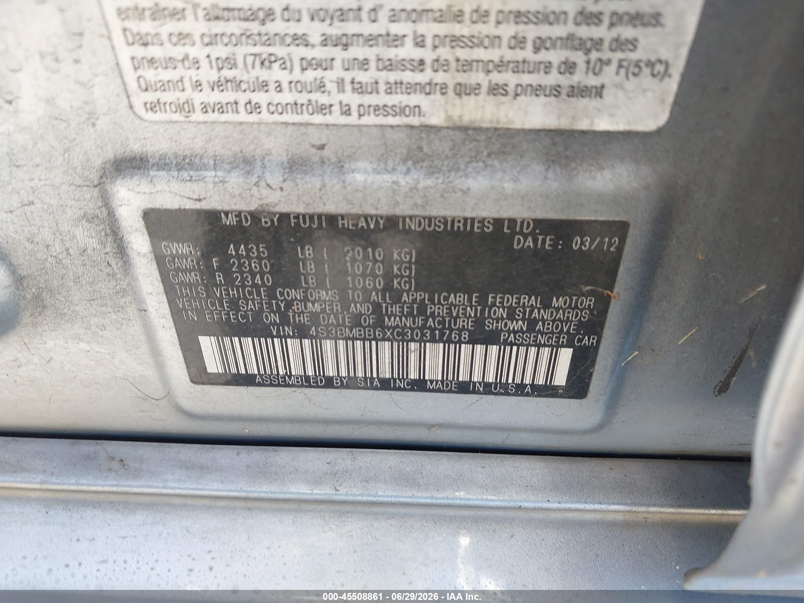 2012 Subaru Legacy 2.5i Premium Gray vin: 4S3BMBB6XC3031768