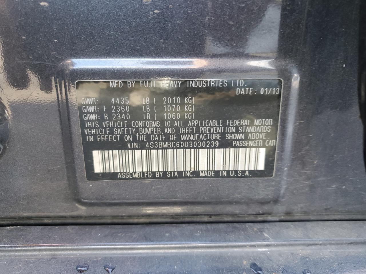 2013 Subaru Legacy 2.5i Premium Blue vin: 4S3BMBC60D3030239