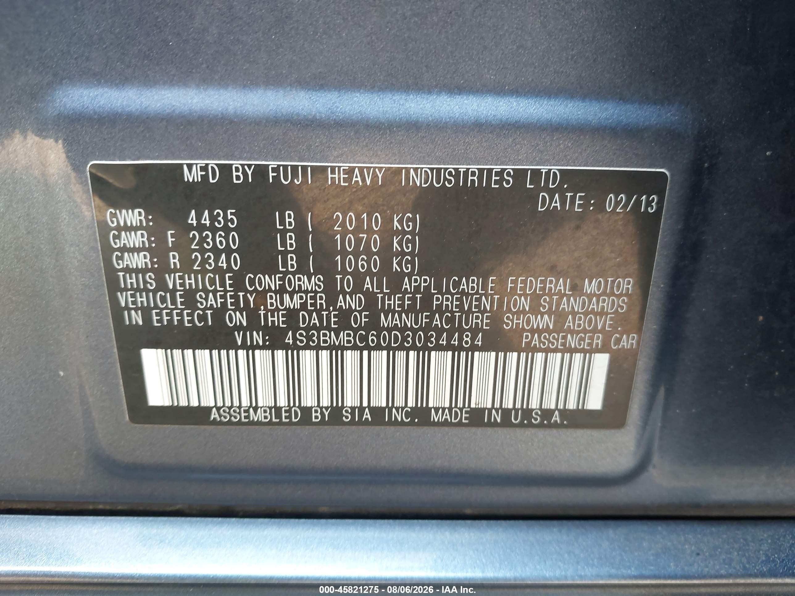 2013 Subaru Legacy 2.5i Premium Blue vin: 4S3BMBC60D3034484