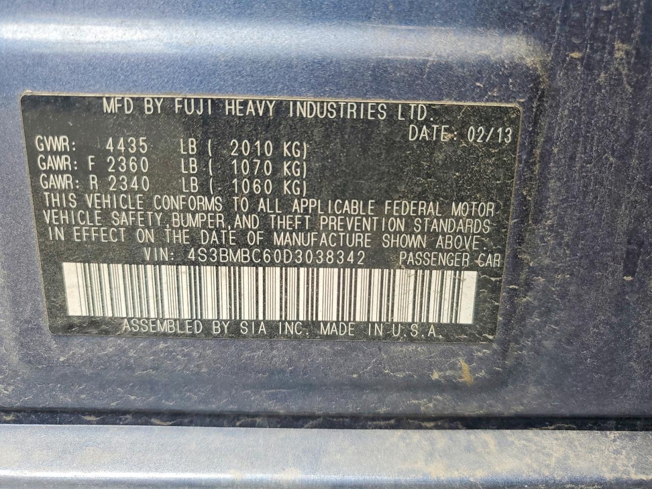 2013 Subaru Legacy 2.5i Premium Blue vin: 4S3BMBC60D3038342