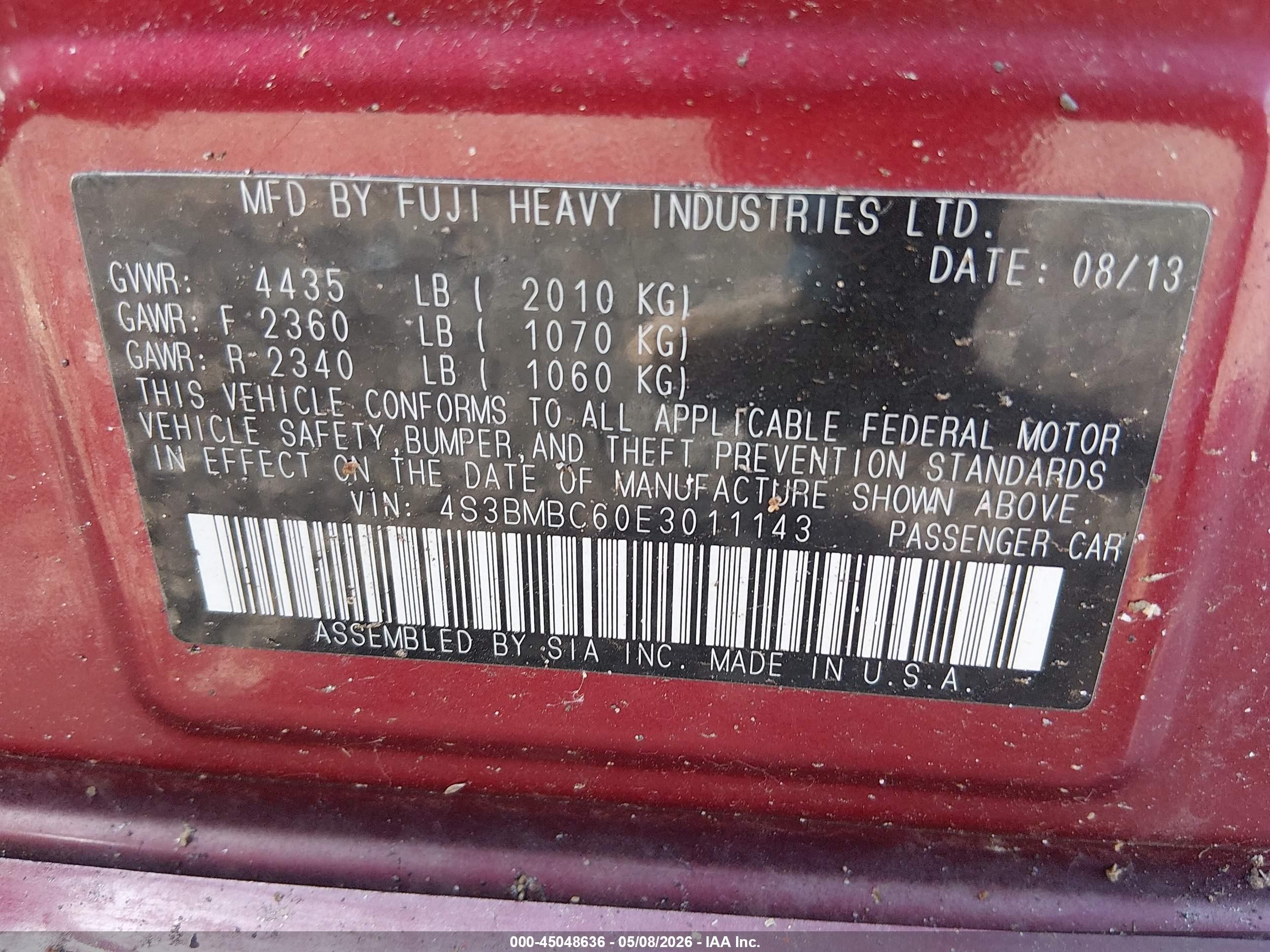 2014 Subaru Legacy 2.5i Premium Красный vin: 4S3BMBC60E3011143