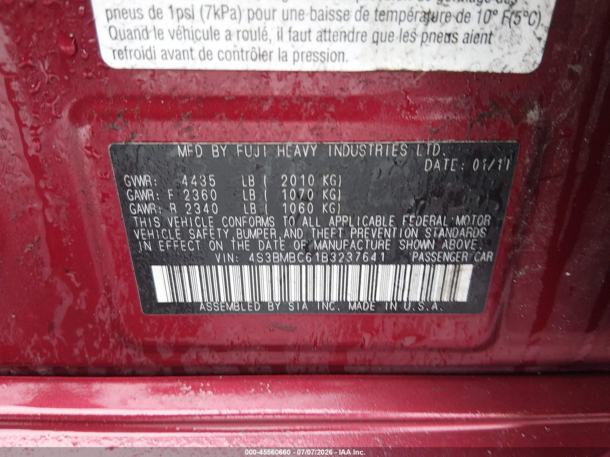 2011 Subaru Legacy 2.5i Premium Maroon vin: 4S3BMBC61B3237641