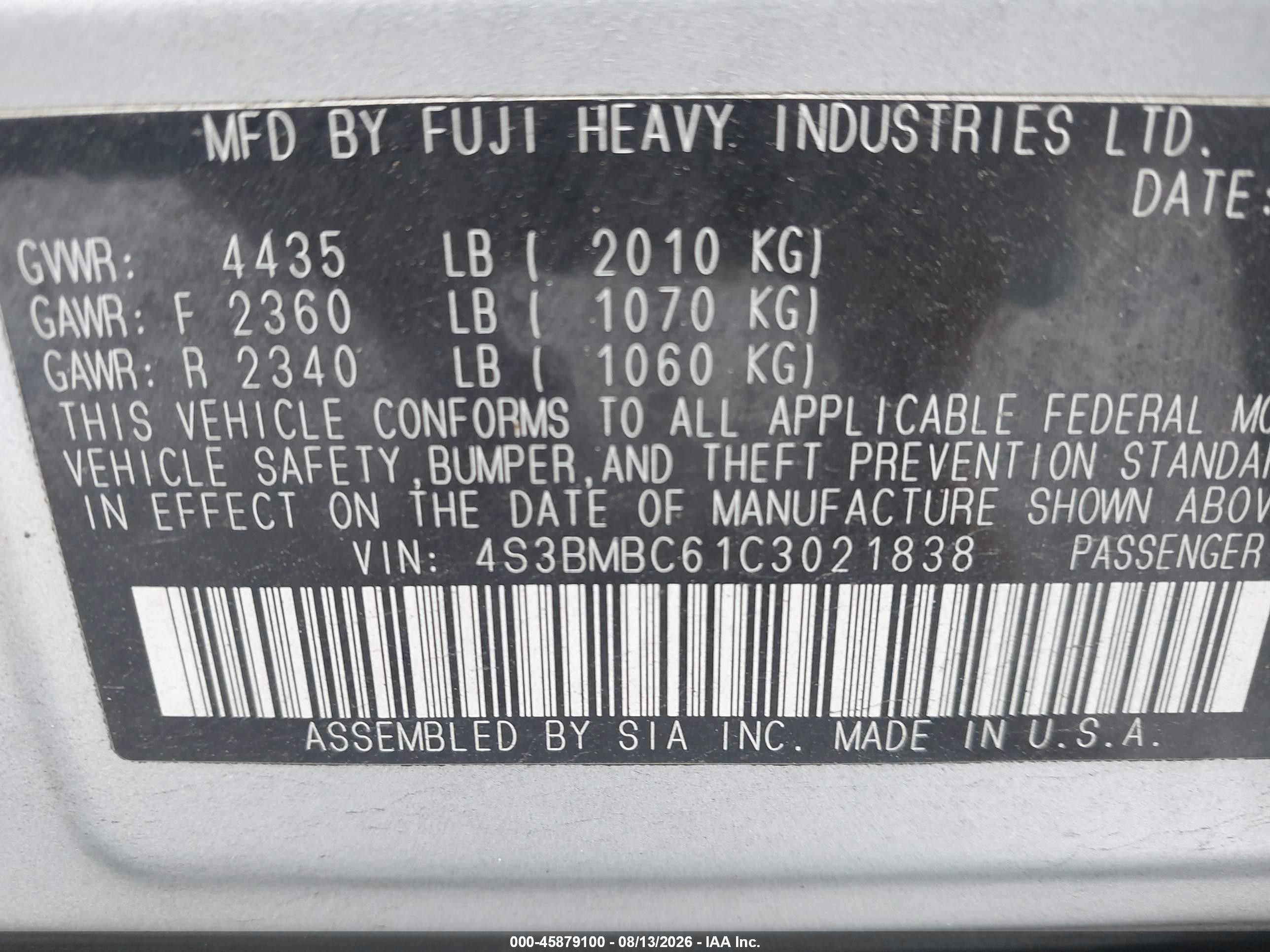 2012 Subaru Legacy 2.5i Premium Silver vin: 4S3BMBC61C3021838