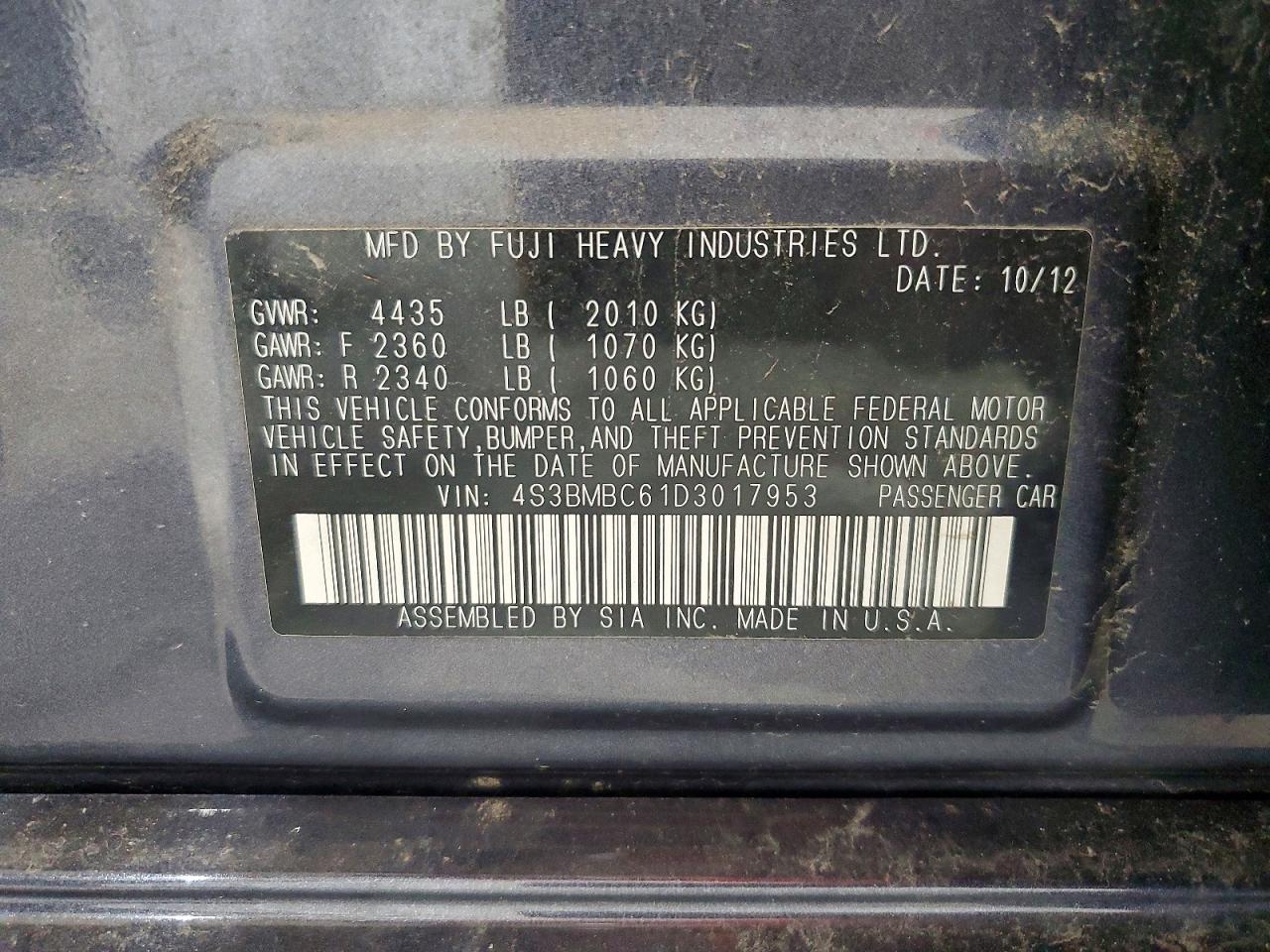 2013 Subaru Legacy 2.5i Premium Gray vin: 4S3BMBC61D3017953