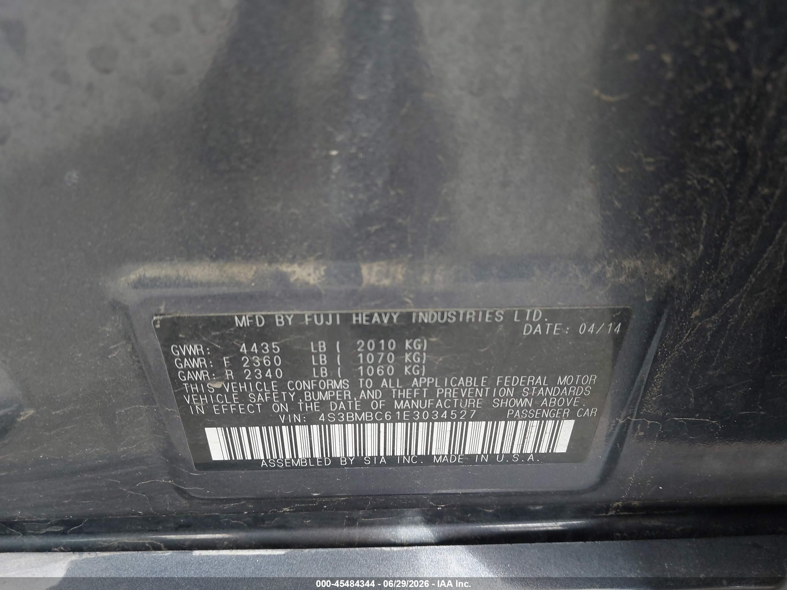 2014 Subaru Legacy 2.5i Premium Gray vin: 4S3BMBC61E3034527