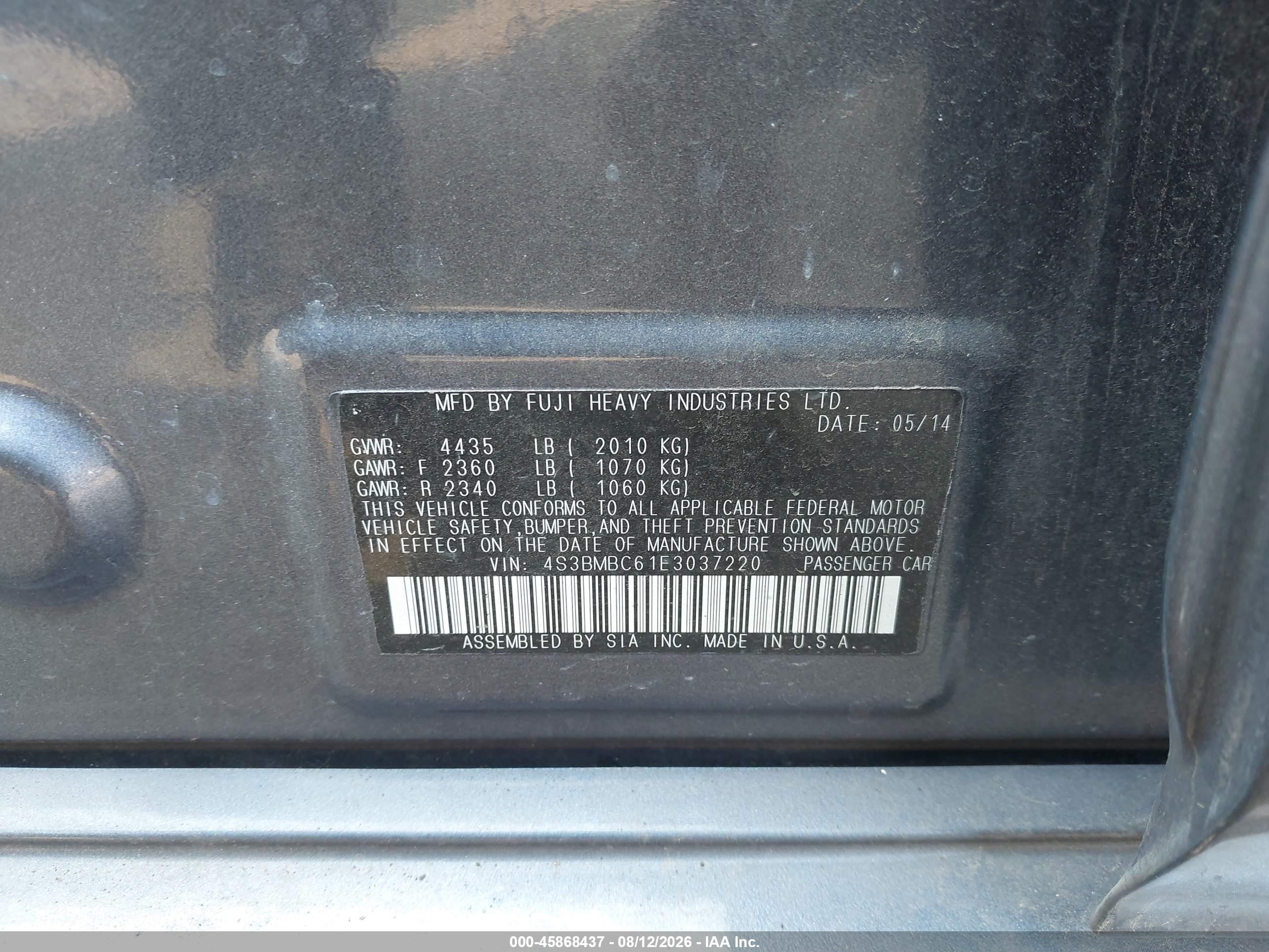 2014 Subaru Legacy 2.5i Premium Blue vin: 4S3BMBC61E3037220