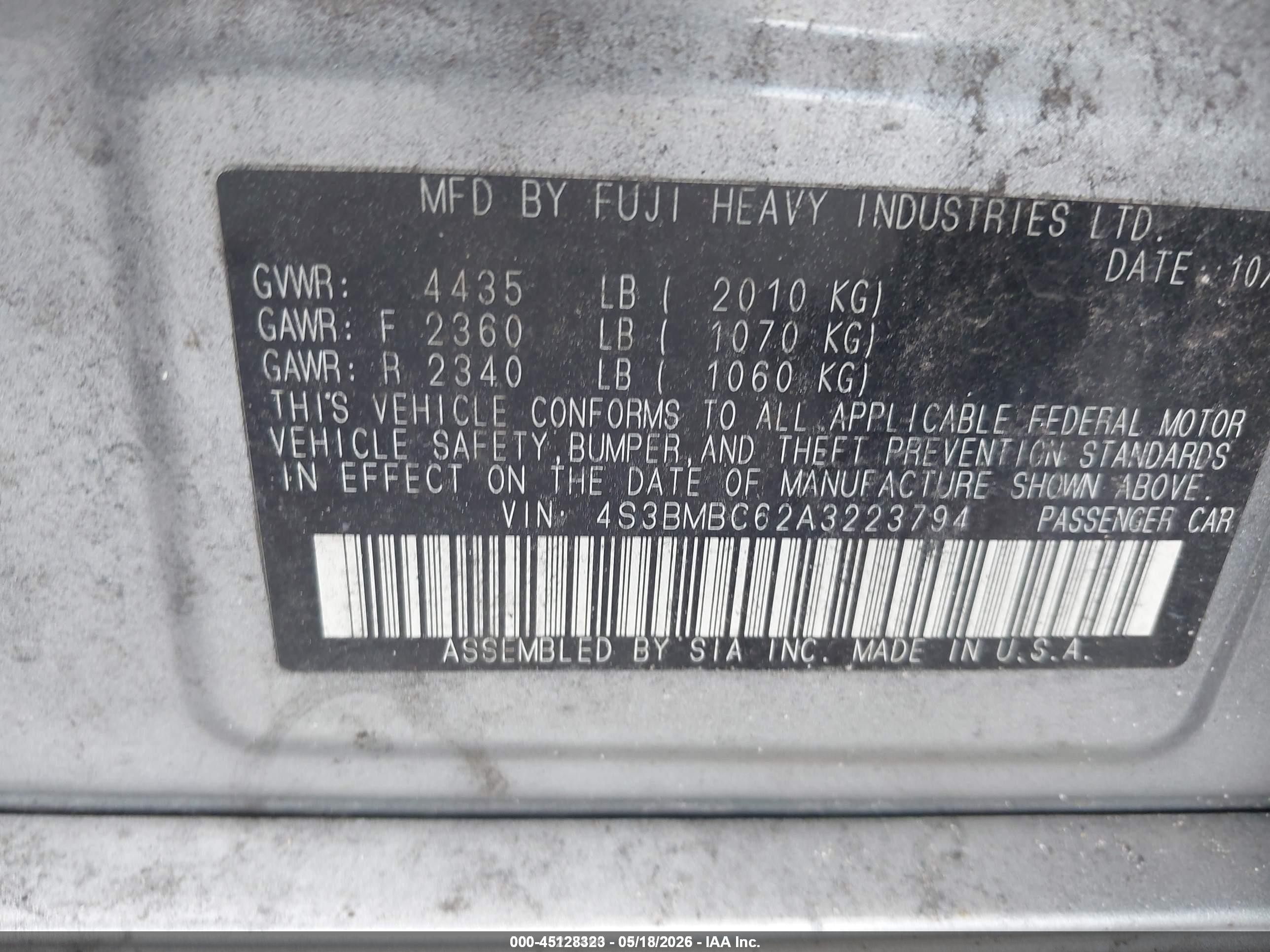 2010 Subaru Legacy 2.5i Premium Серебряный vin: 4S3BMBC62A3223794