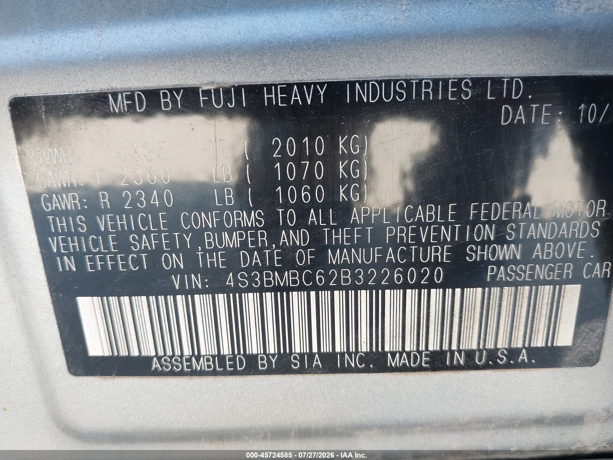 2011 Subaru Legacy 2.5i Premium Серебряный vin: 4S3BMBC62B3226020