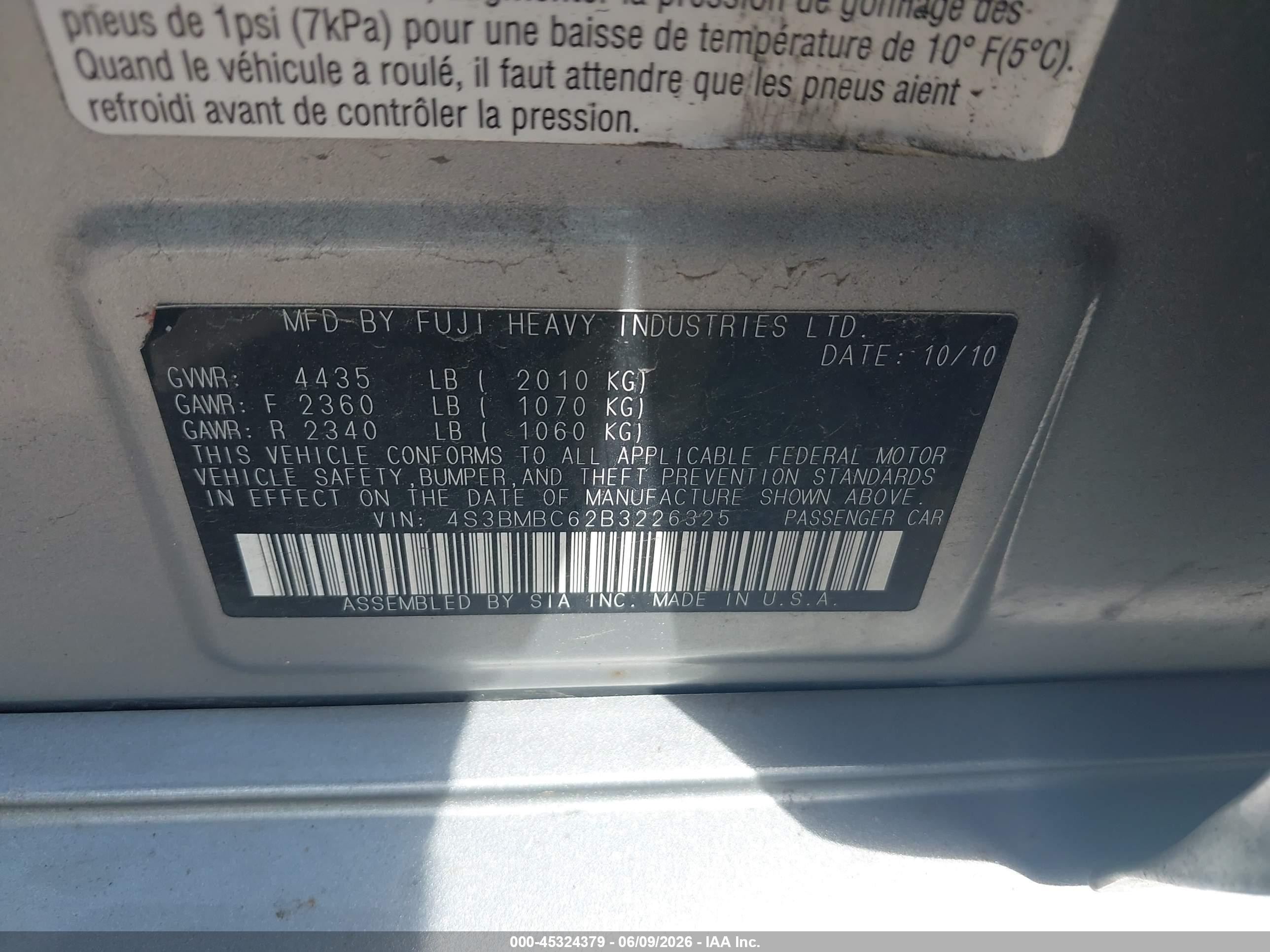 2011 Subaru Legacy 2.5i Premium Серый vin: 4S3BMBC62B3226325