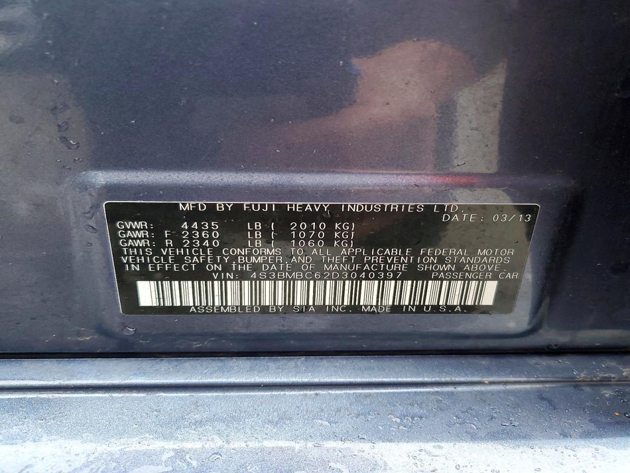 2013 Subaru Legacy 2.5i Premium Синий vin: 4S3BMBC62D3040397