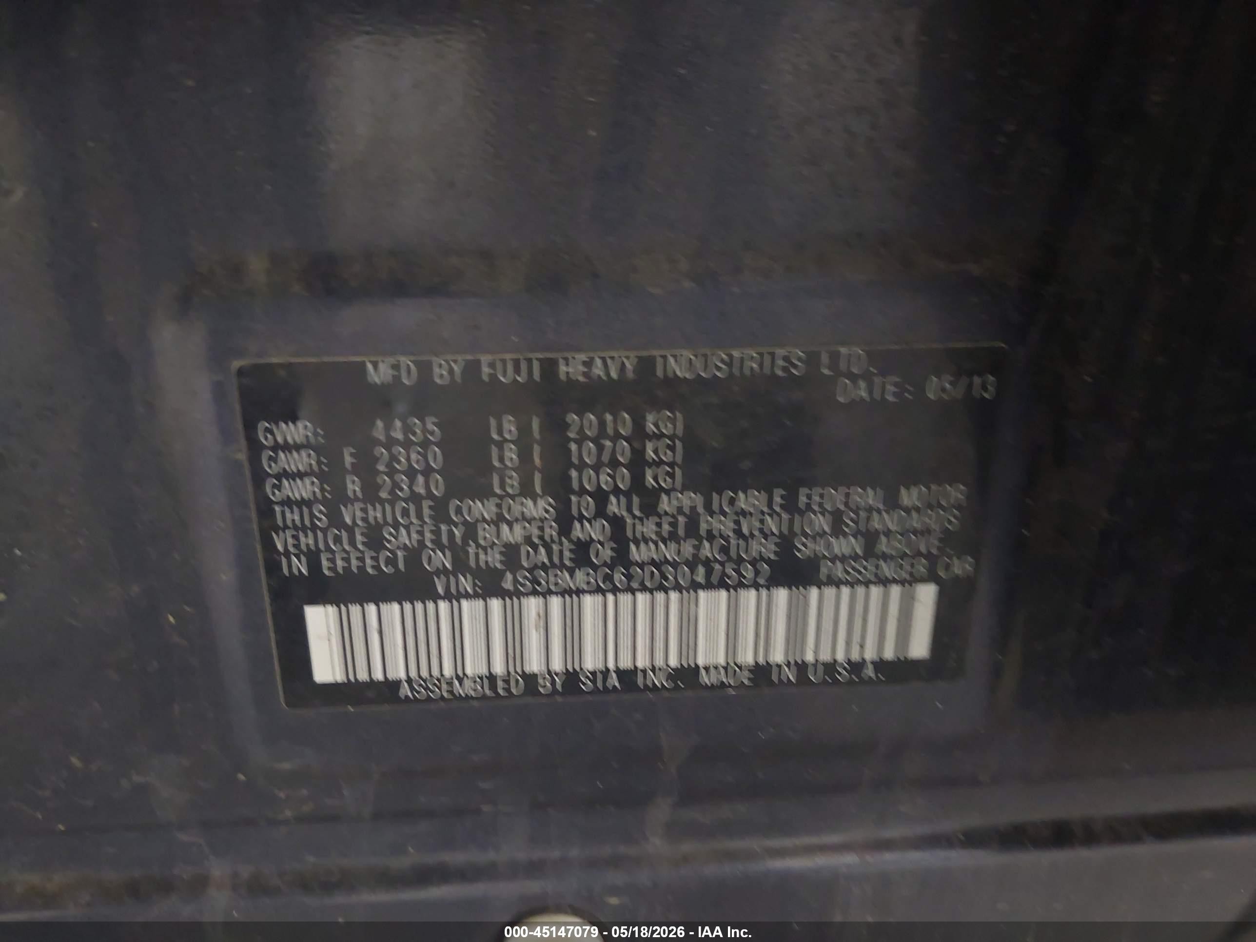 2013 Subaru Legacy 2.5i Premium Gray vin: 4S3BMBC62D3047592