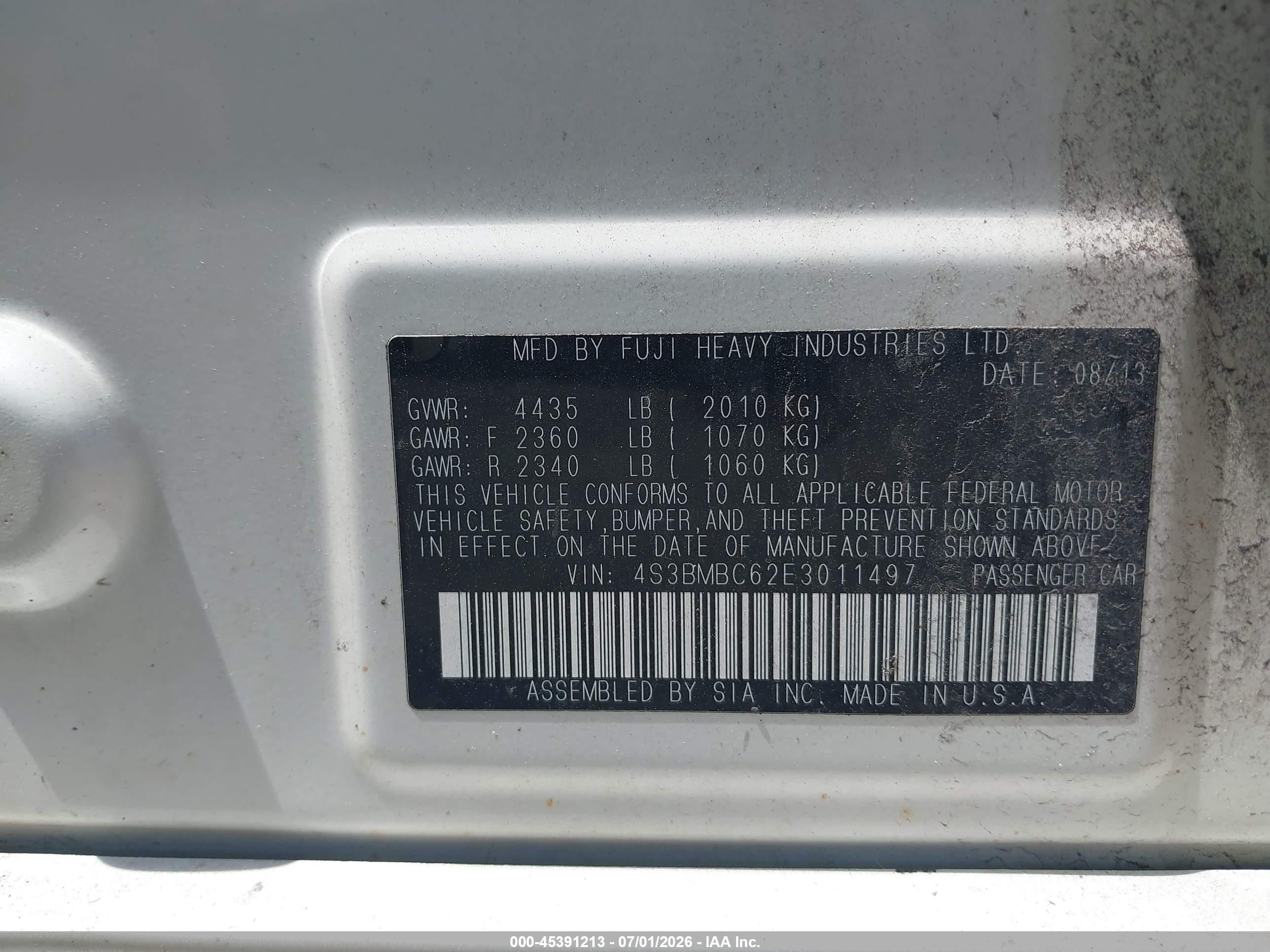 2014 Subaru Legacy 2.5i Premium White vin: 4S3BMBC62E3011497