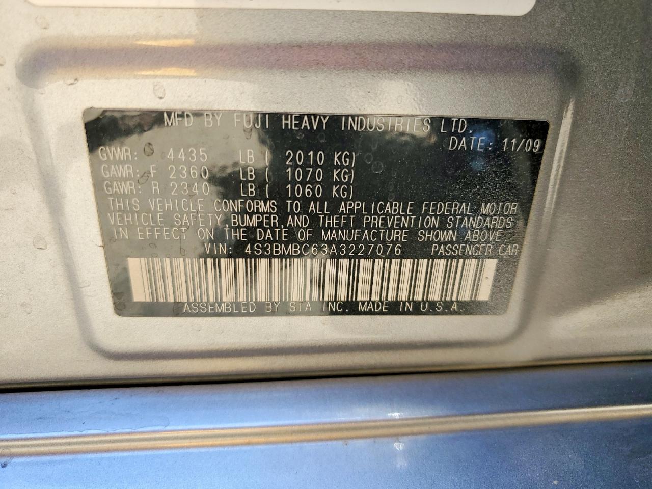 2010 Subaru Legacy Gray vin: 4S3BMBC63A3227076