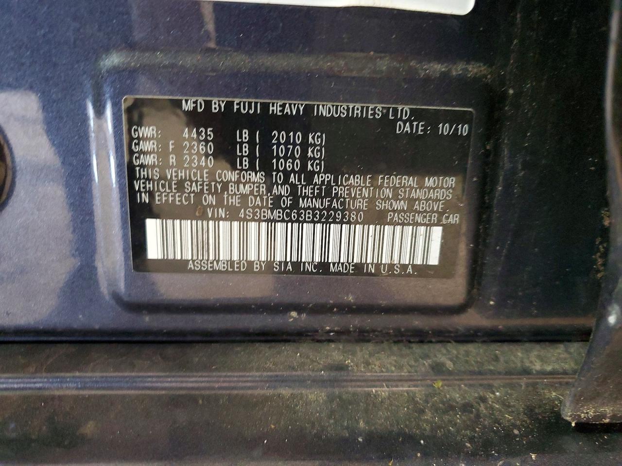 2011 Subaru Legacy 2.5i Premium Серый vin: 4S3BMBC63B3229380