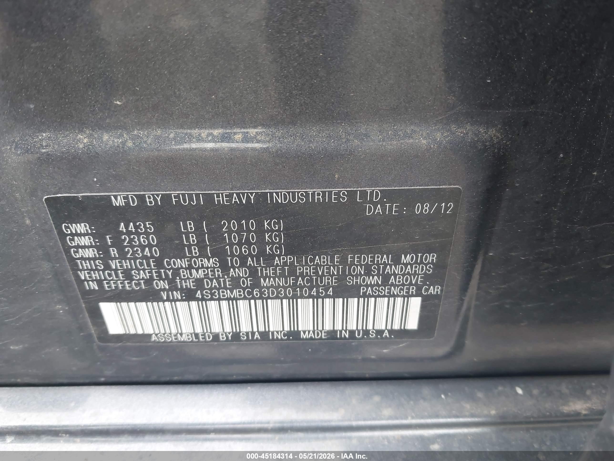 2013 Subaru Legacy 2.5i Premium Серый vin: 4S3BMBC63D3010454