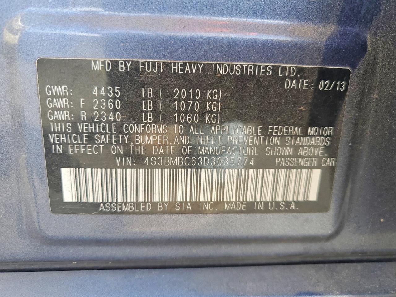 2013 Subaru Legacy 2.5i Premium Blue vin: 4S3BMBC63D3035774