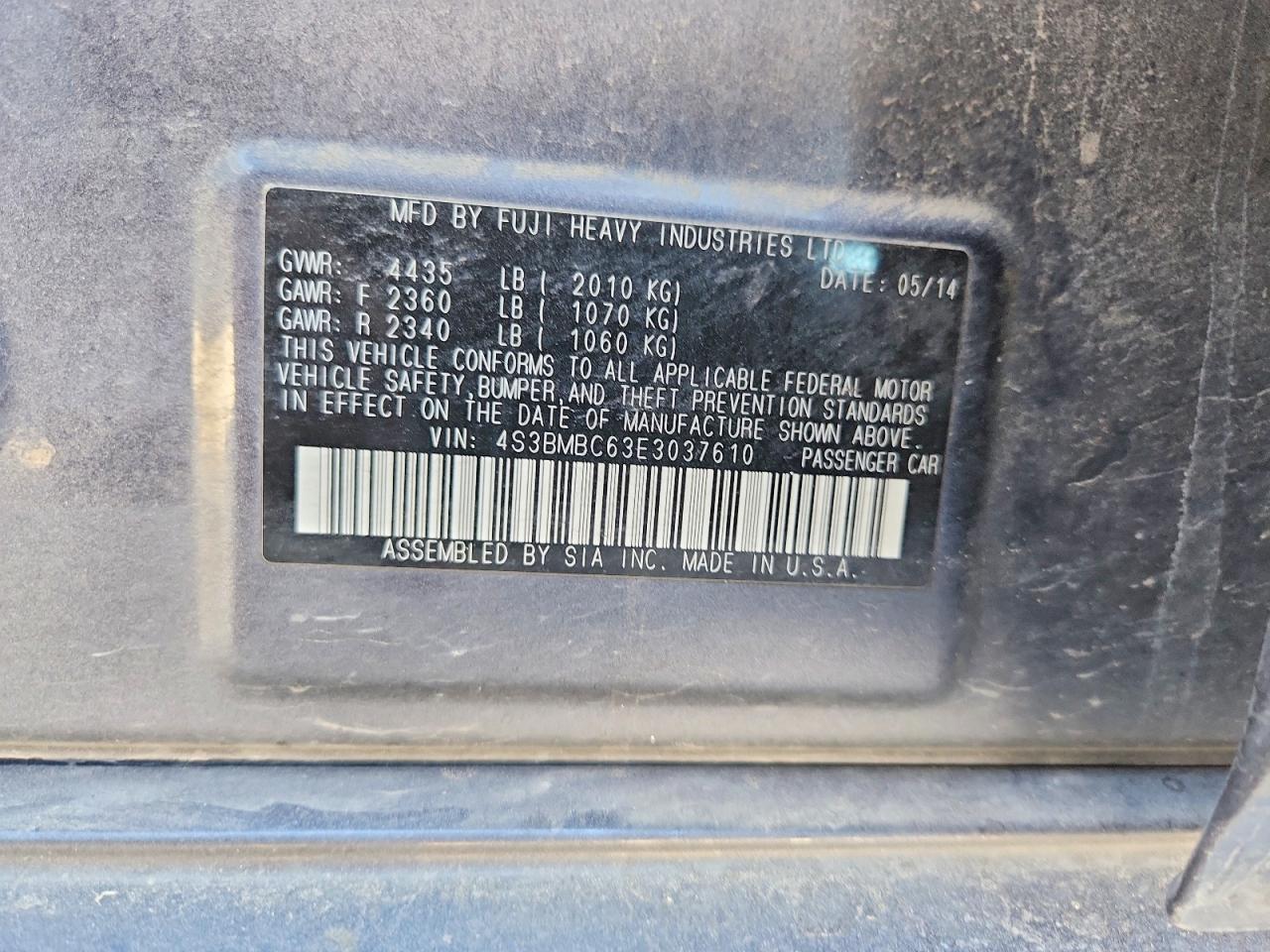 2014 Subaru Legacy 2.5i Premium Угольный vin: 4S3BMBC63E3037610