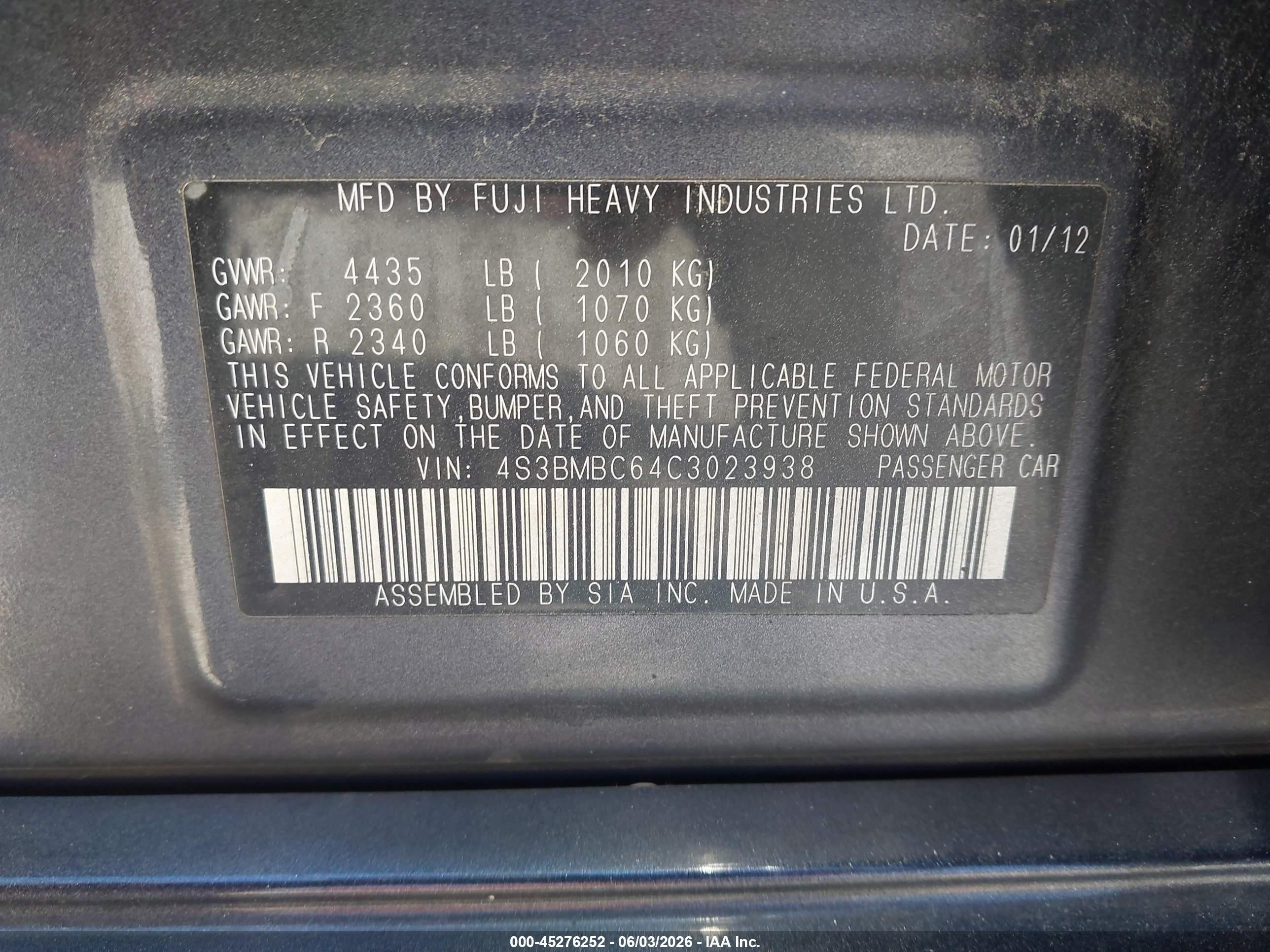 2012 Subaru Legacy 2.5i Premium Gray vin: 4S3BMBC64C3023938