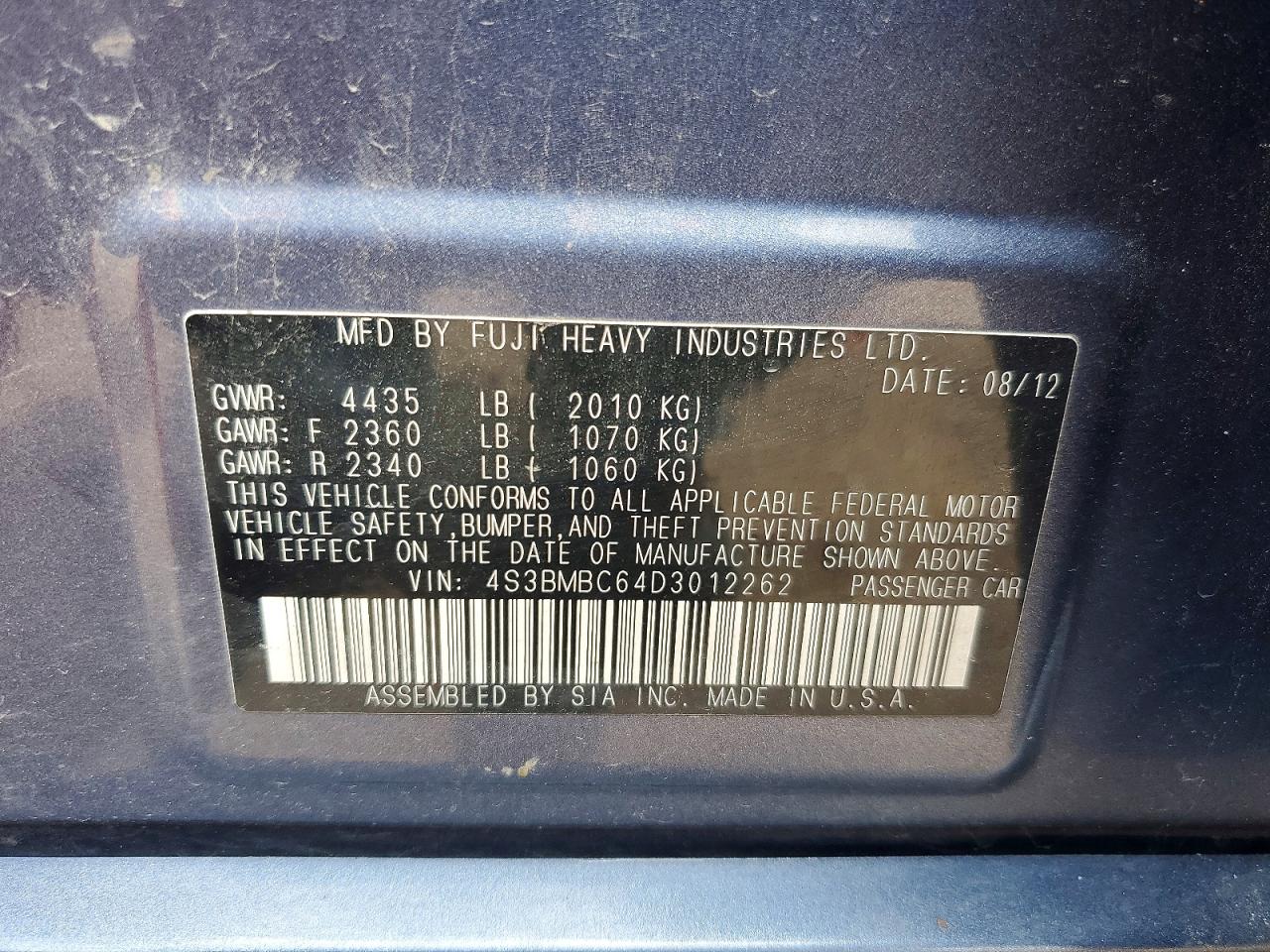 2013 Subaru Legacy 2.5i Premium Blue vin: 4S3BMBC64D3012262