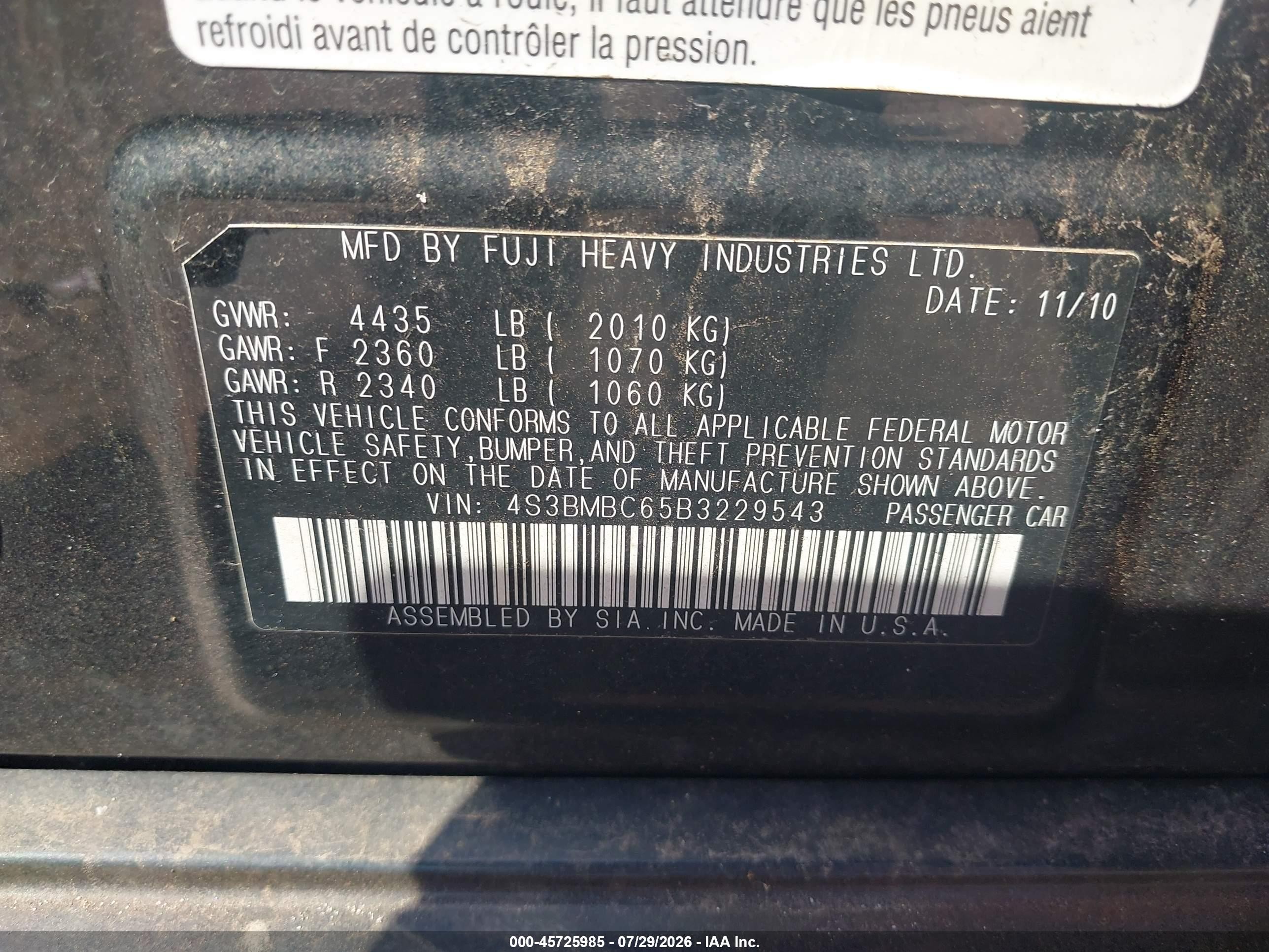 2011 Subaru Legacy 2.5i Premium Черный vin: 4S3BMBC65B3229543