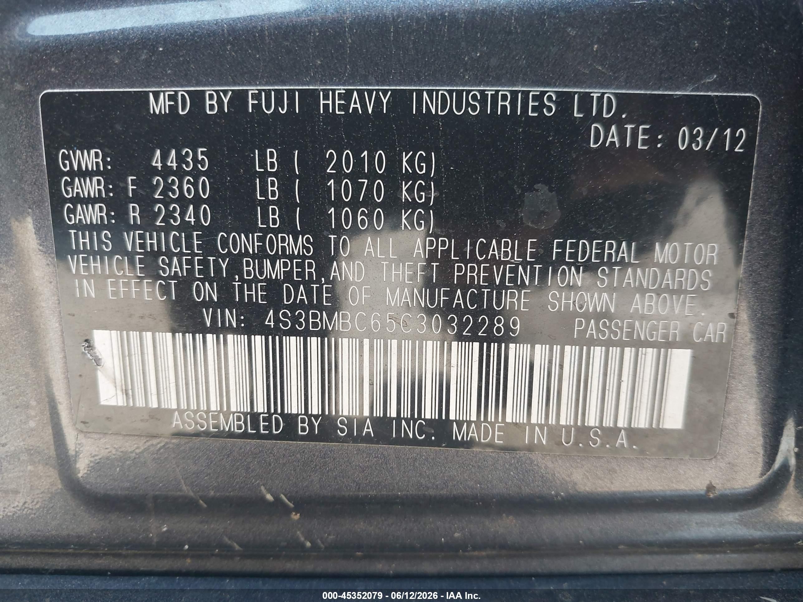 2012 Subaru Legacy 2.5i Premium Gray vin: 4S3BMBC65C3032289