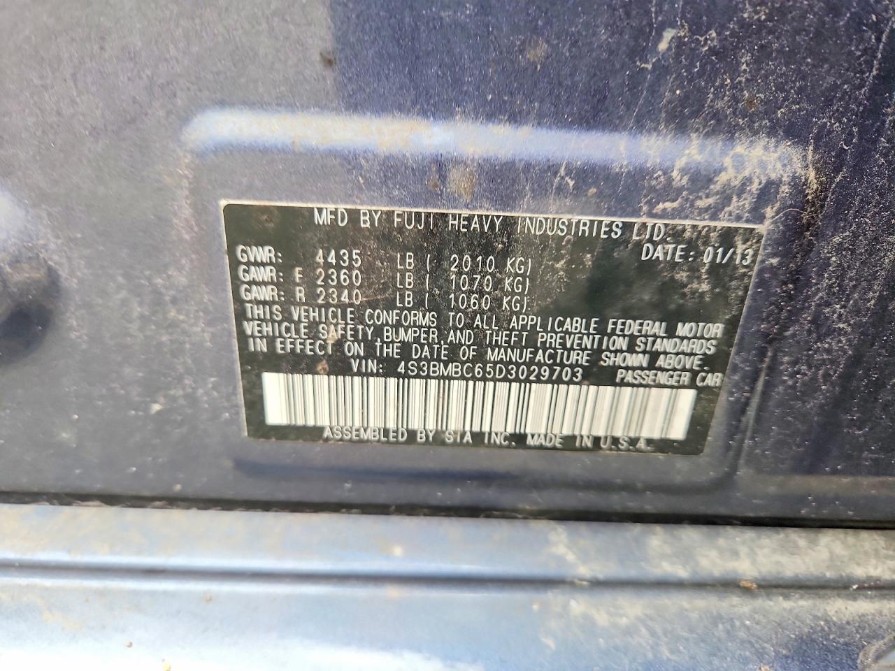 2013 Subaru Legacy 2.5i Premium Blue vin: 4S3BMBC65D3029703