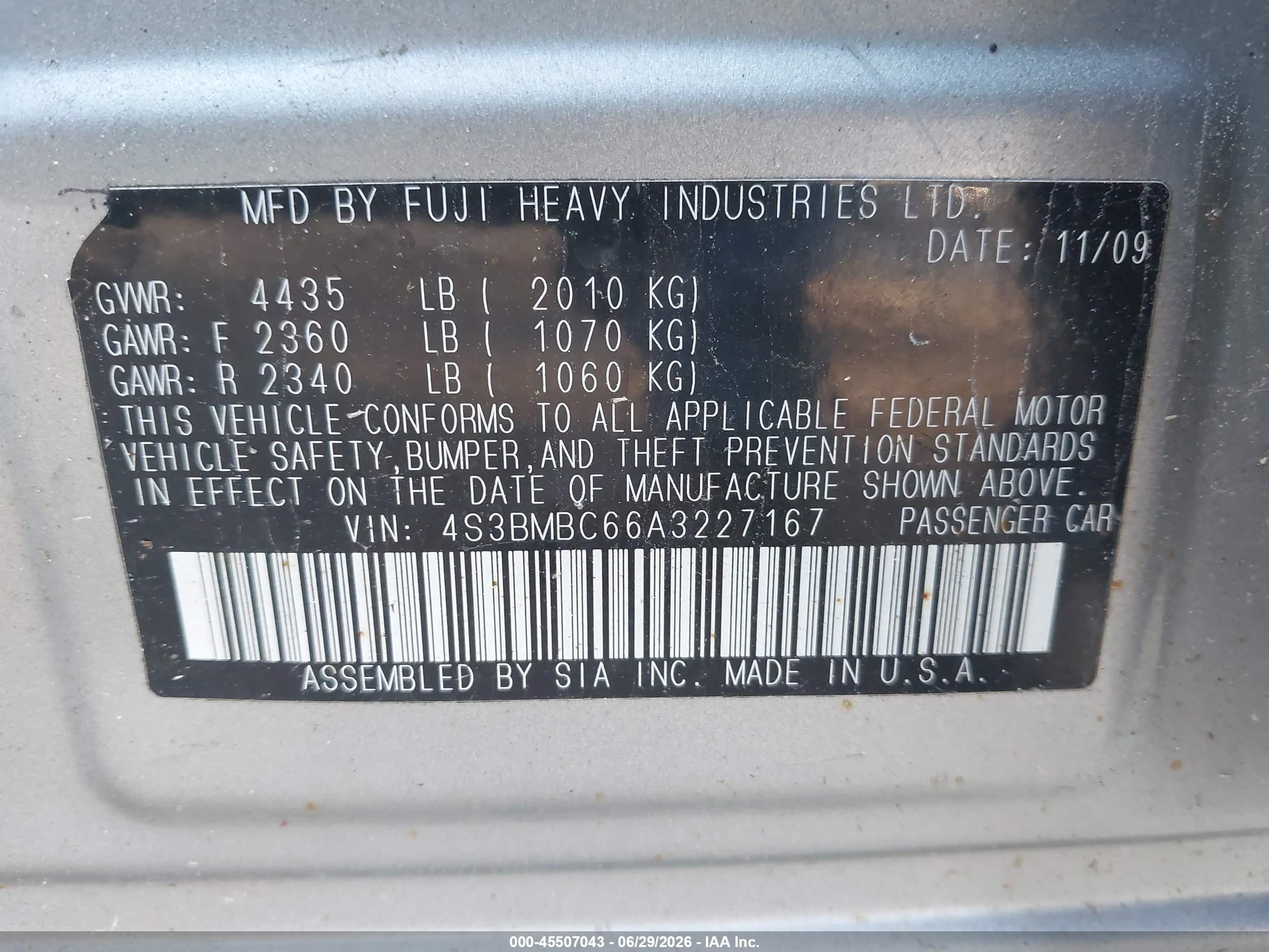 2010 Subaru Legacy 2.5i Premium Silver vin: 4S3BMBC66A3227167
