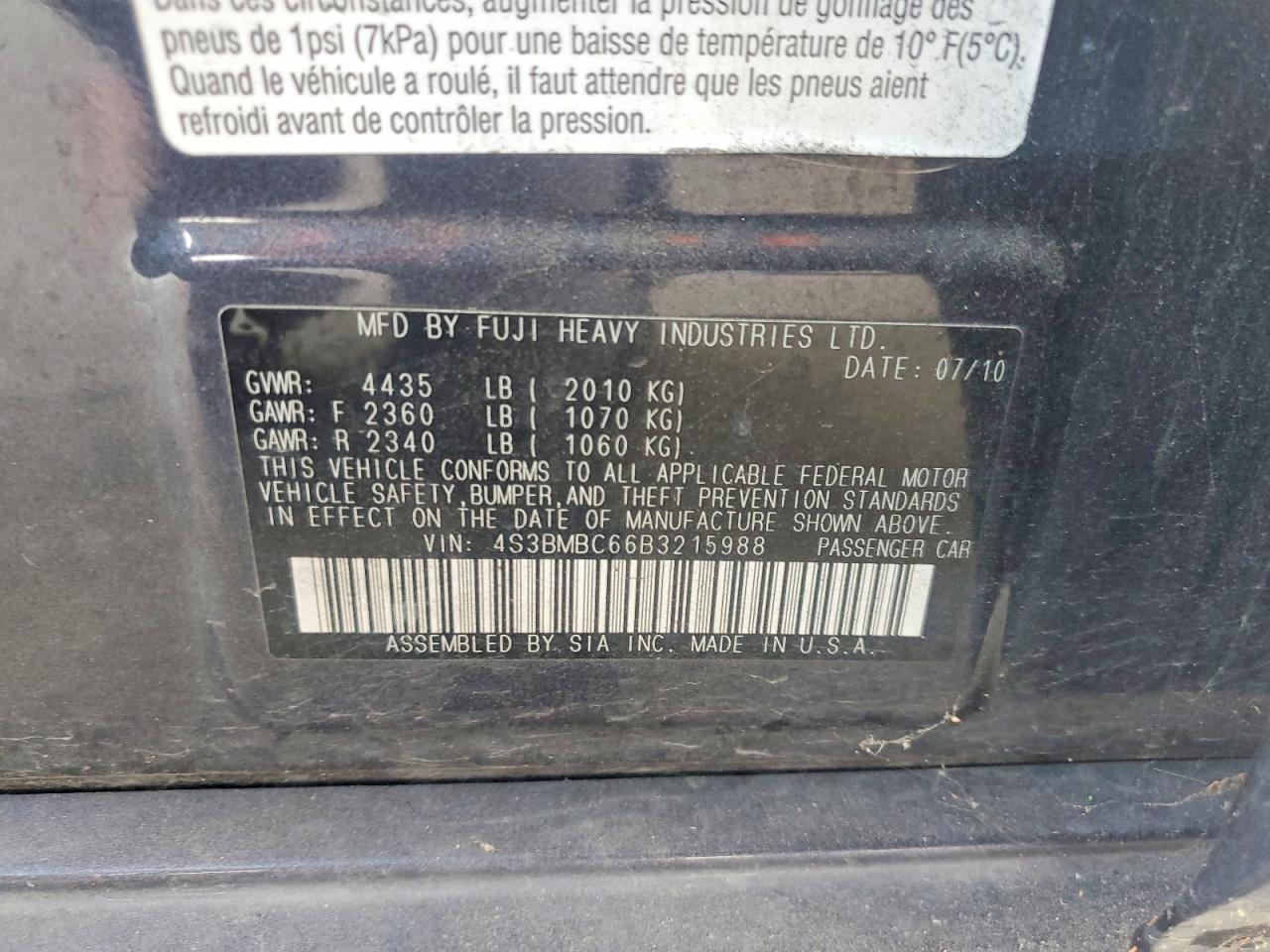 2011 Subaru Legacy 2.5i Premium Серый vin: 4S3BMBC66B3215988