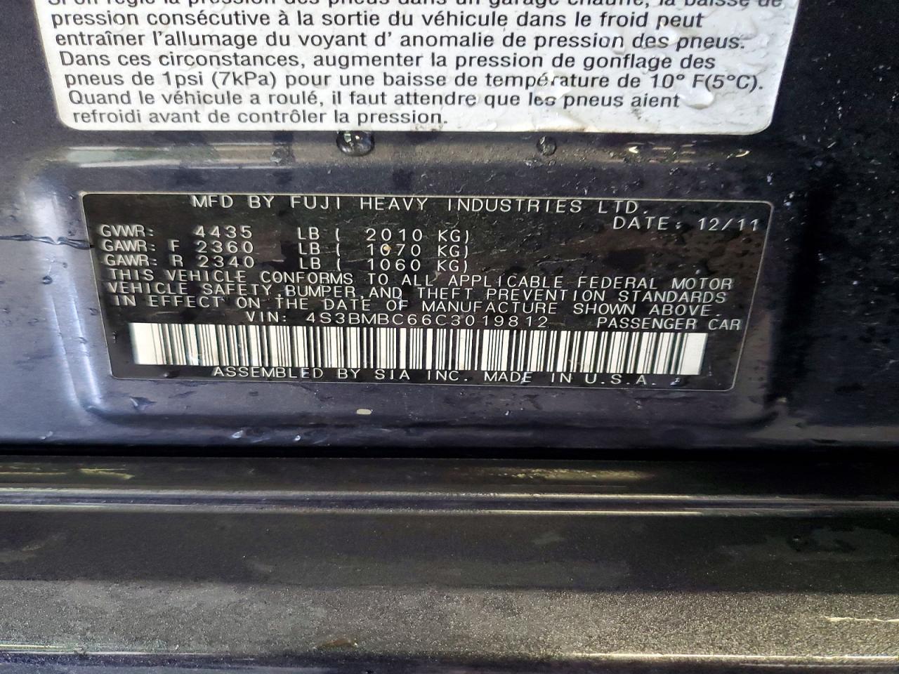 2012 Subaru Legacy 2.5i Premium Charcoal vin: 4S3BMBC66C3019812