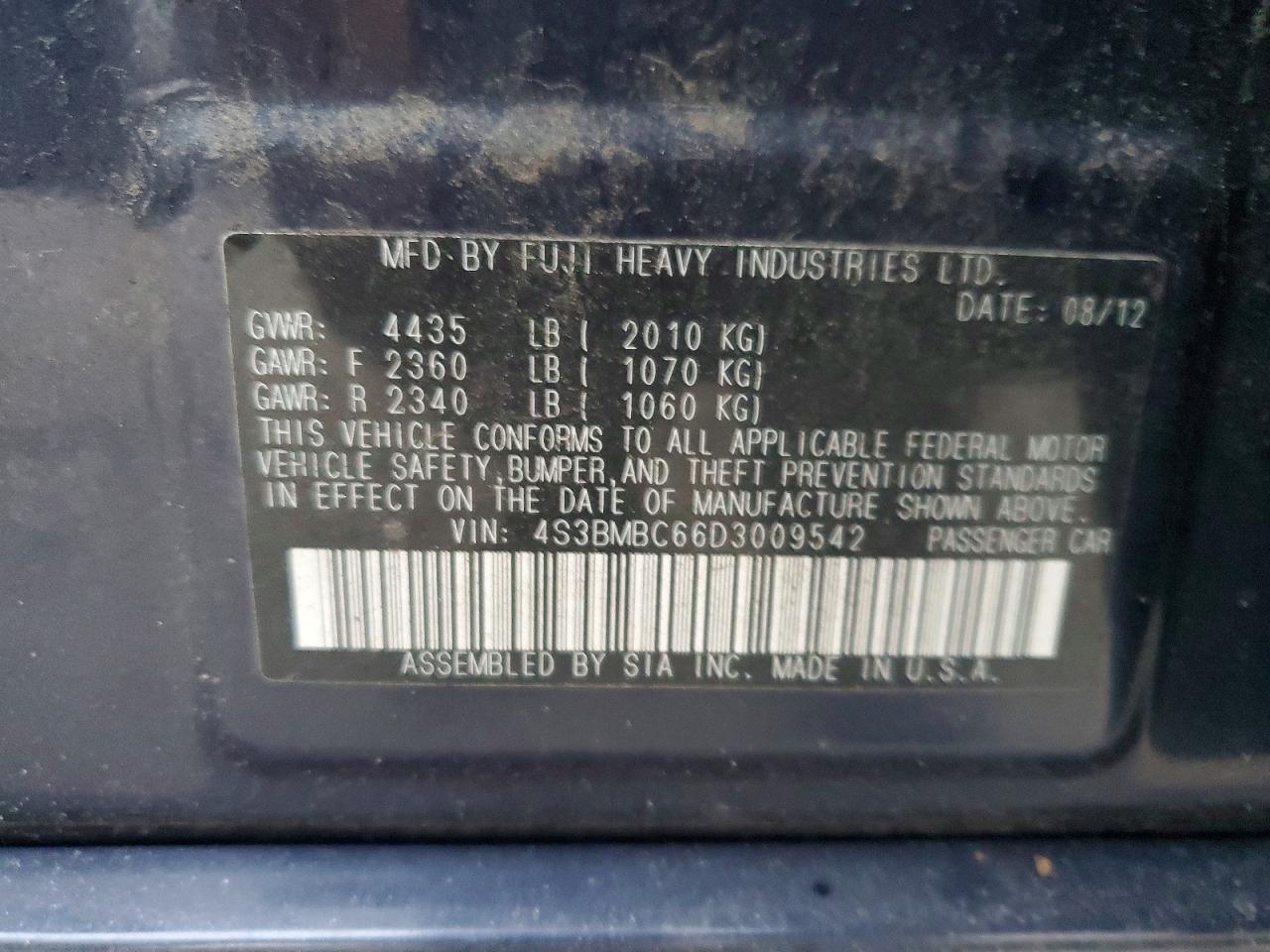 2013 Subaru Legacy 2.5i Premium Blue vin: 4S3BMBC66D3009542