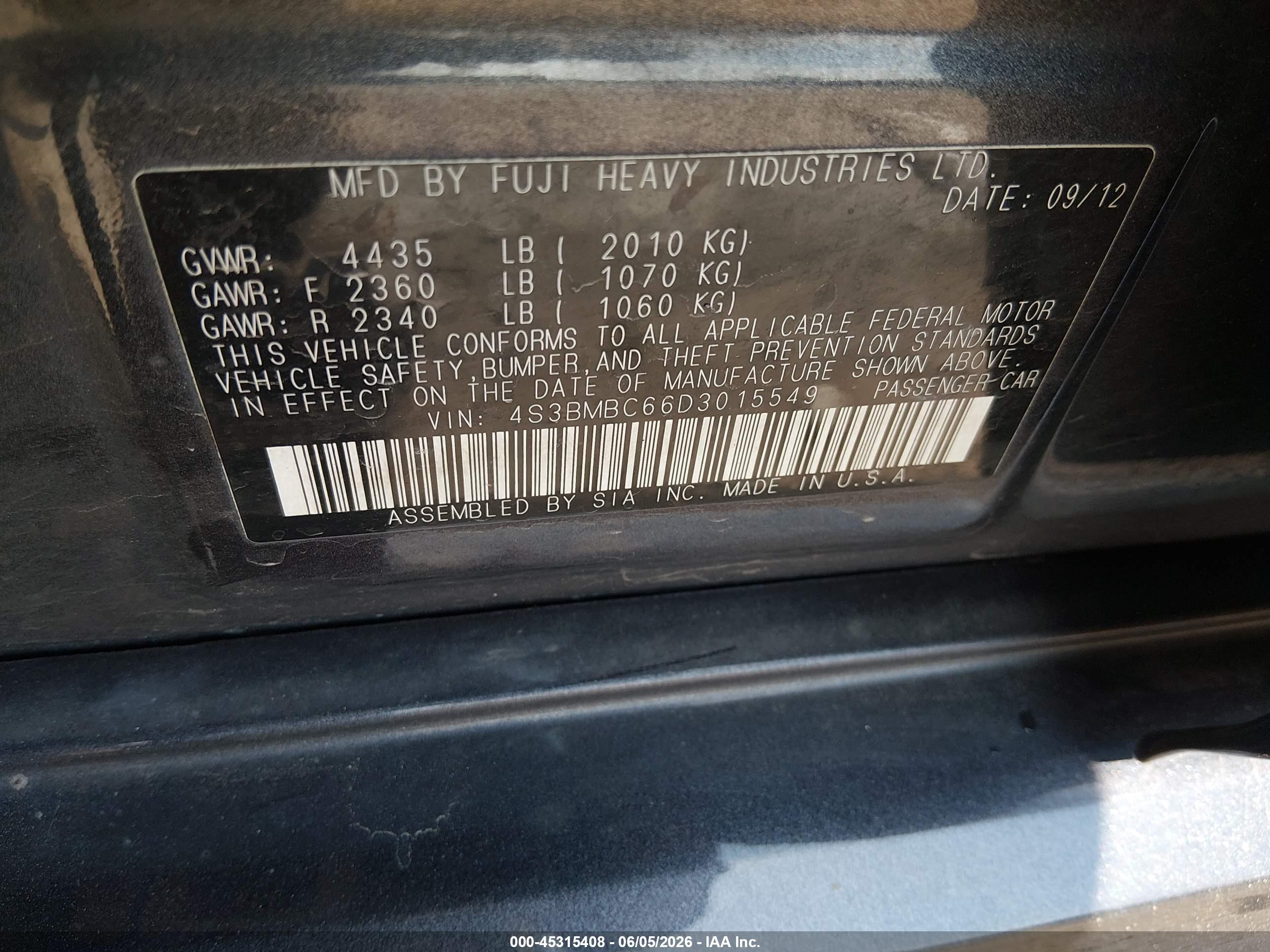 2013 Subaru Legacy 2.5i Premium Gray vin: 4S3BMBC66D3015549
