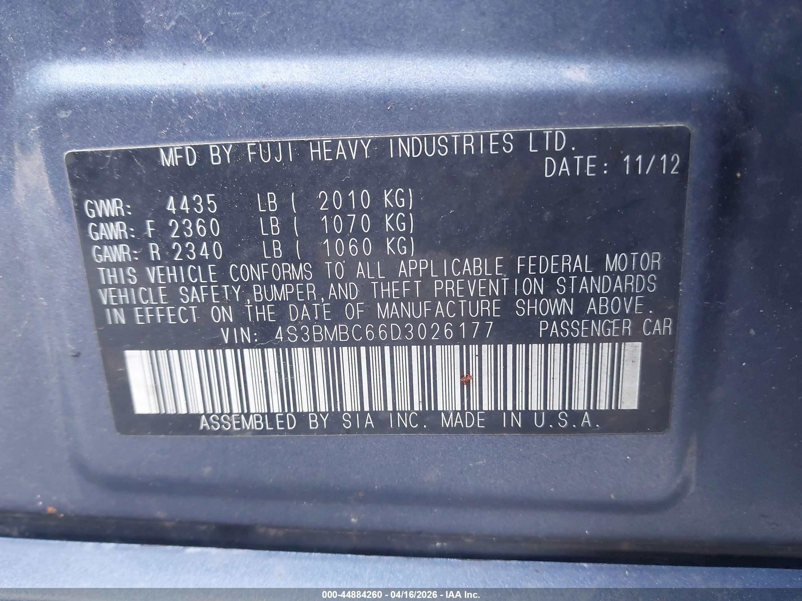 2013 Subaru Legacy 2.5i Premium Dark Blue vin: 4S3BMBC66D3026177