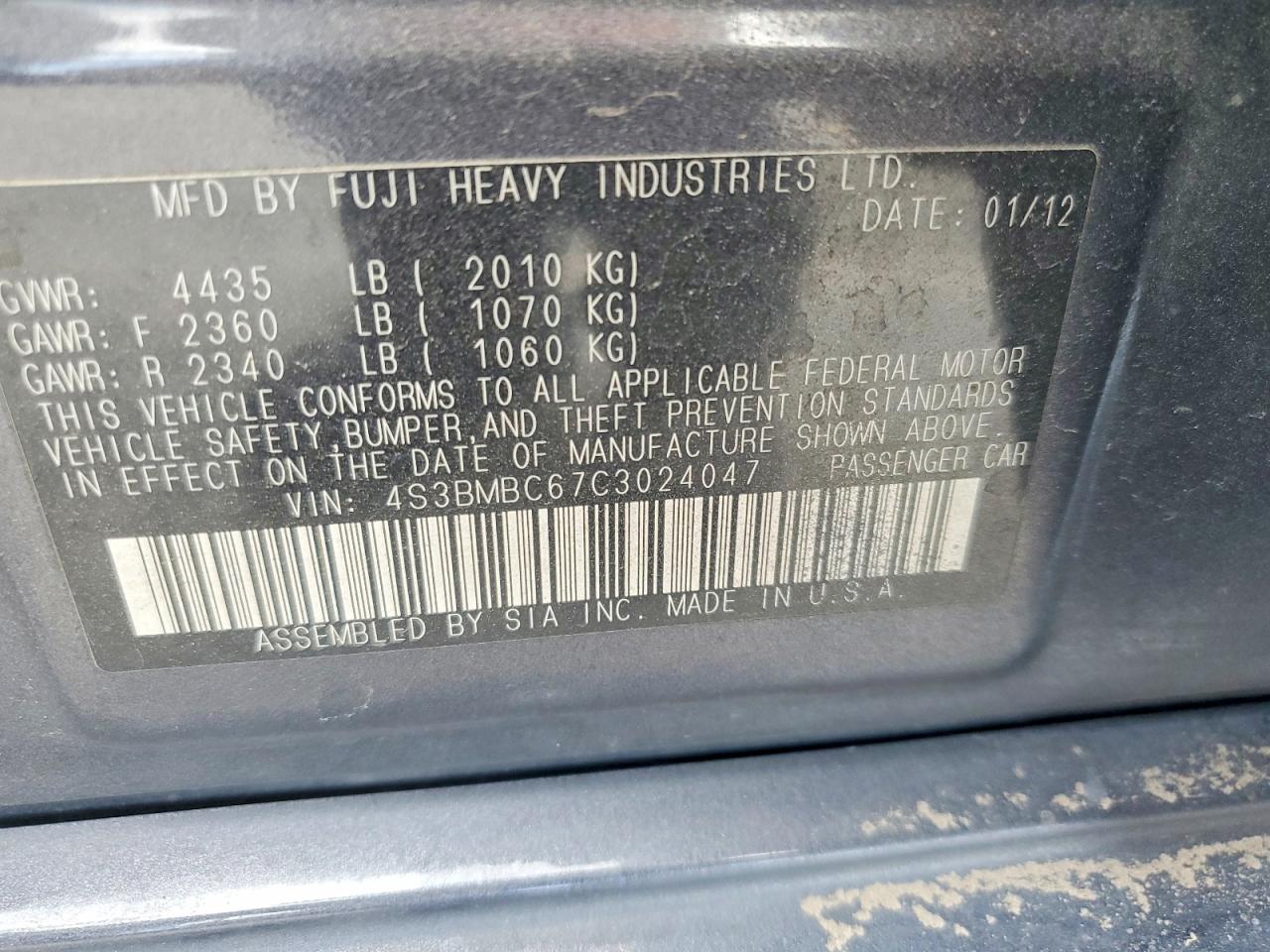 2012 Subaru Legacy 2.5i Premium Gray vin: 4S3BMBC67C3024047