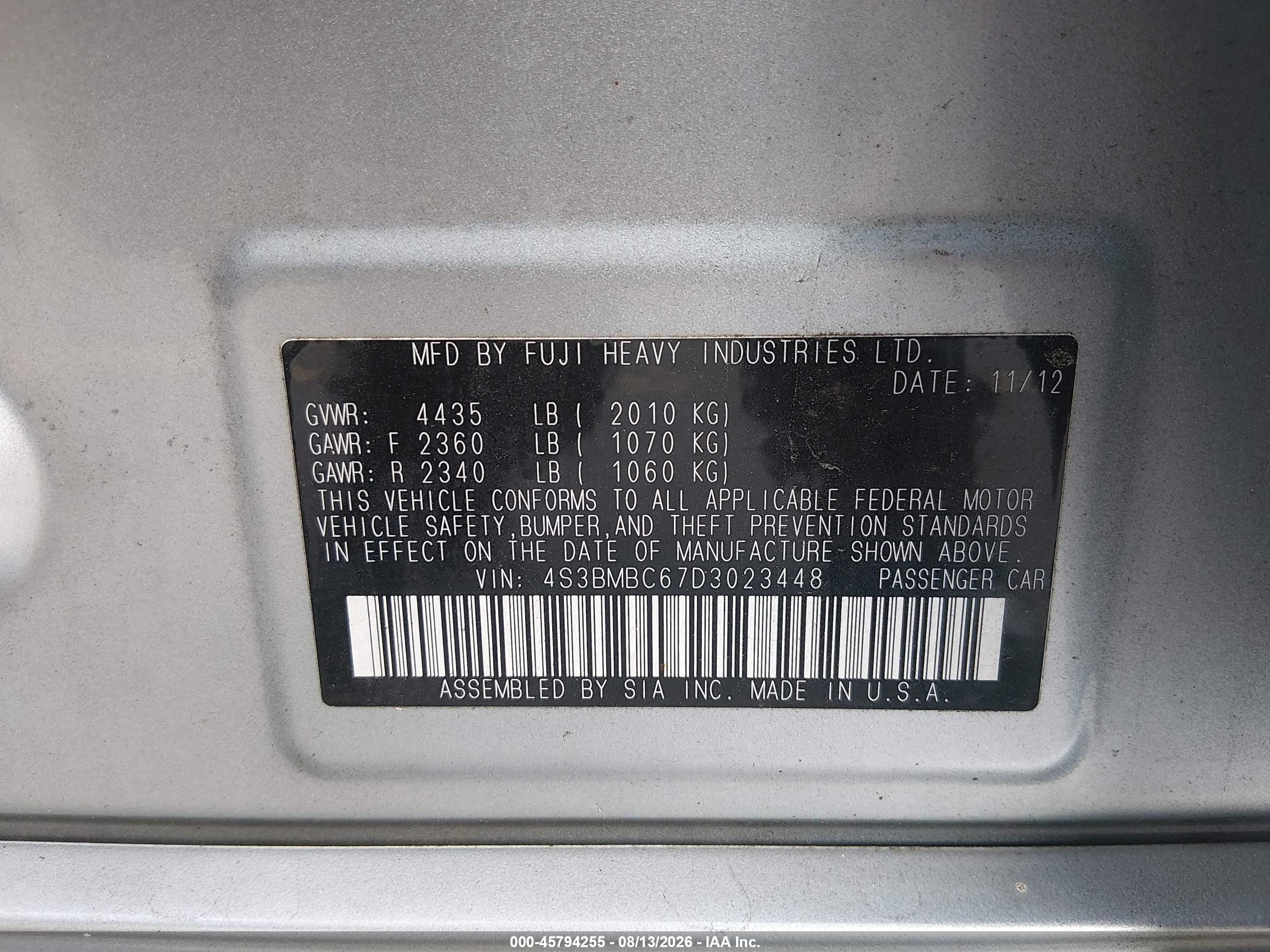 2013 Subaru Legacy 2.5i Premium Silver vin: 4S3BMBC67D3023448