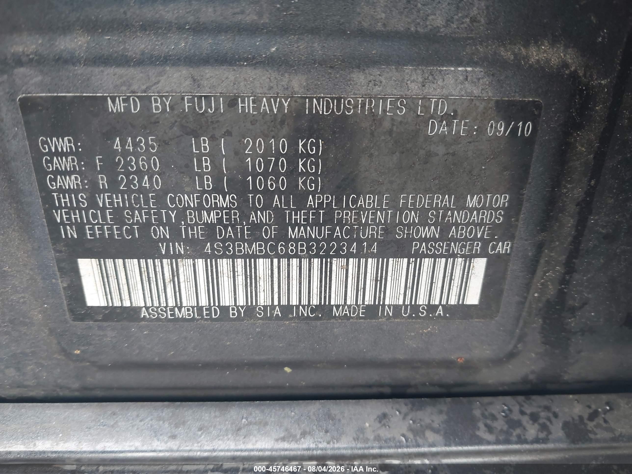 2011 Subaru Legacy 2.5i Prem Awp Gray vin: 4S3BMBC68B3223414