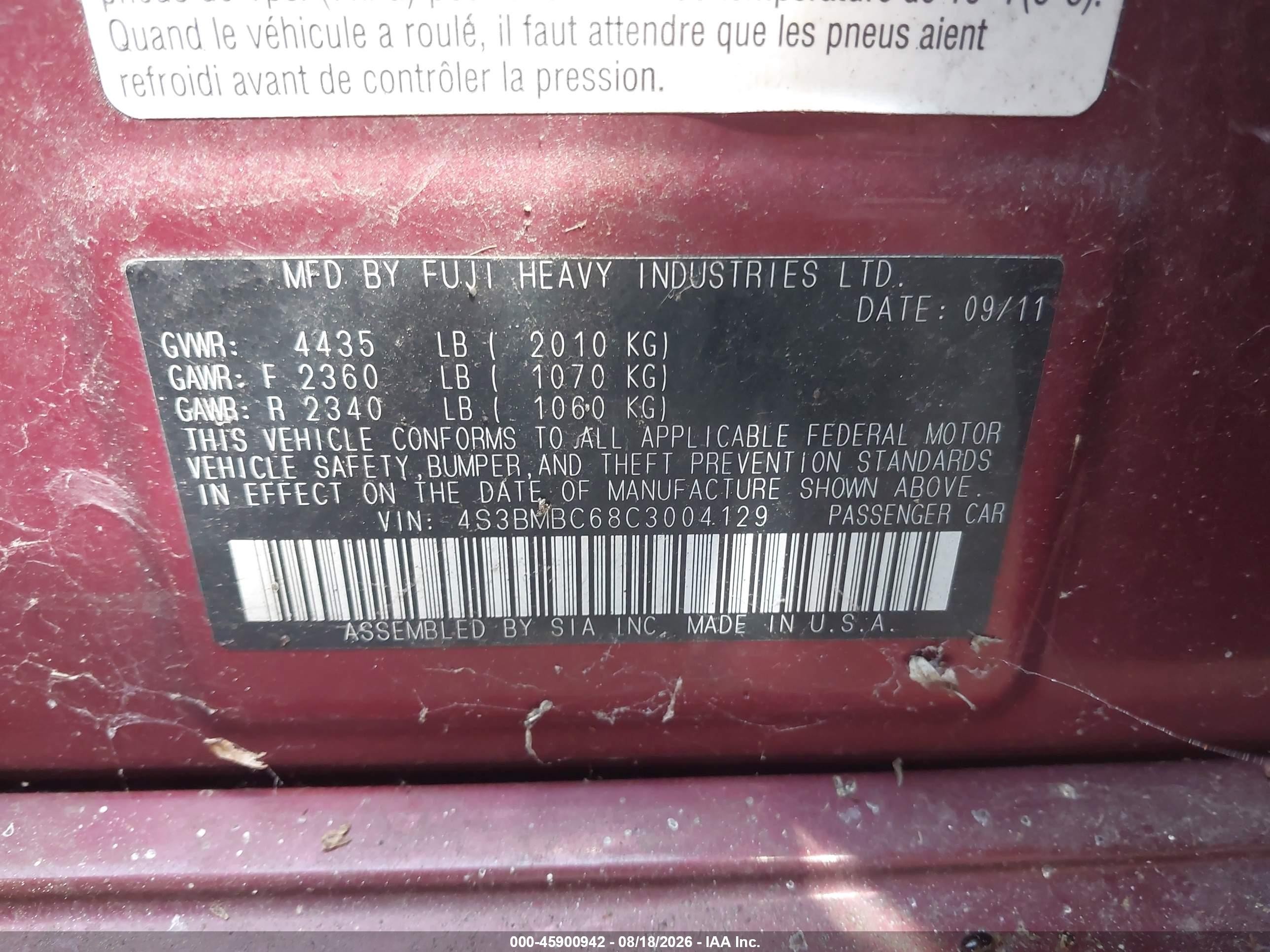 2012 Subaru Legacy 2.5i Premium Red vin: 4S3BMBC68C3004129