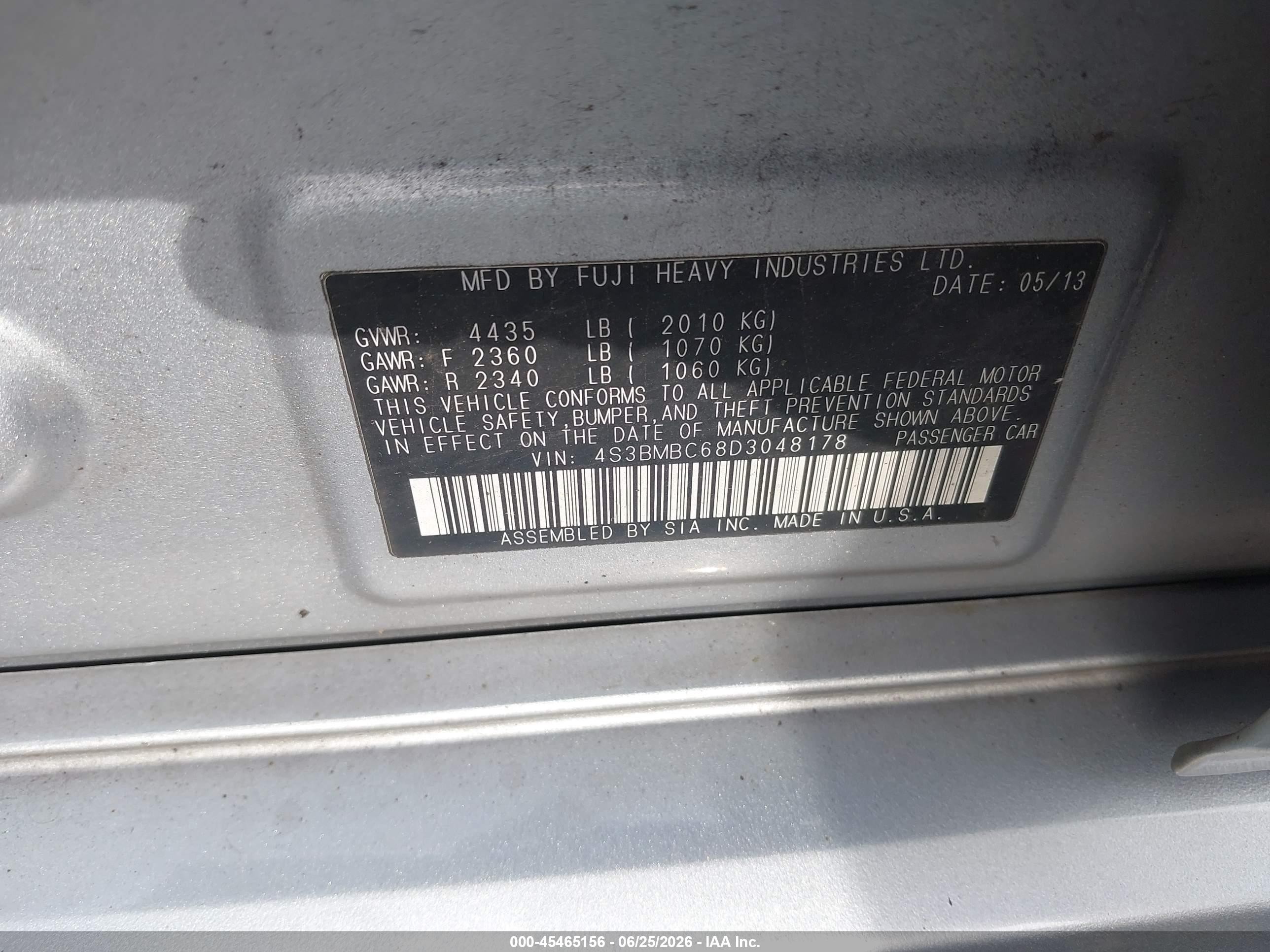 2013 Subaru Legacy 2.5i Premium Silver vin: 4S3BMBC68D3048178