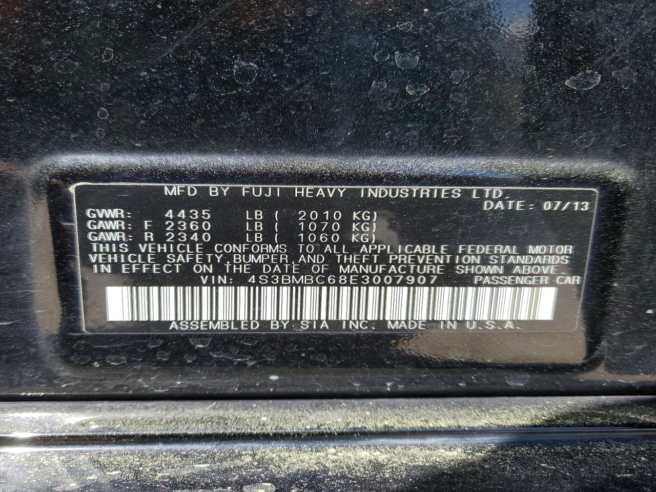 2014 Subaru Legacy 2.5i Premium Black vin: 4S3BMBC68E3007907