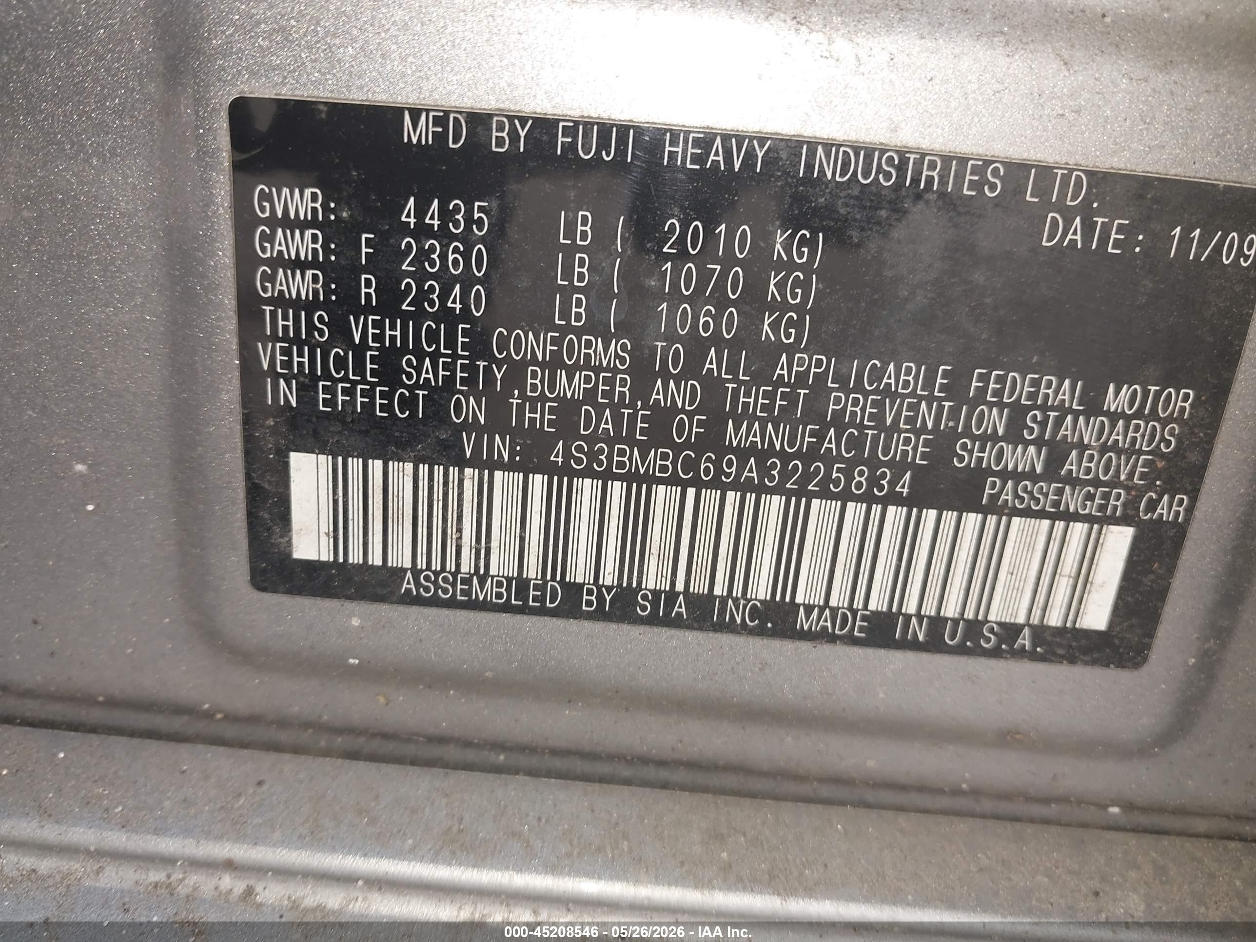 2010 Subaru Legacy 2.5i Premium Silver vin: 4S3BMBC69A3225834