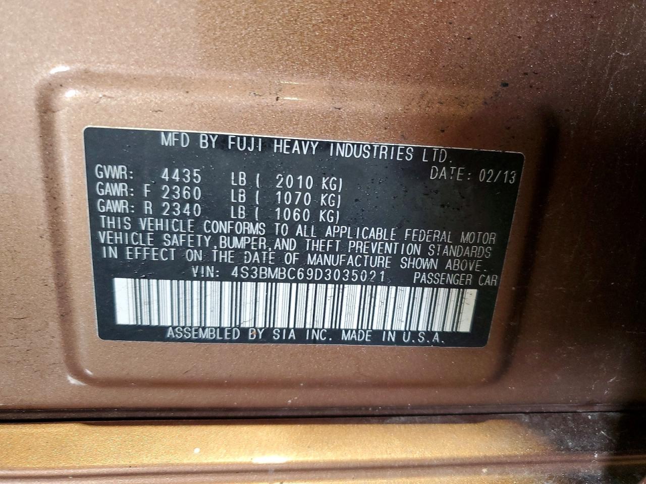 2013 Subaru Legacy 2.5i Premium Золотой vin: 4S3BMBC69D3035021