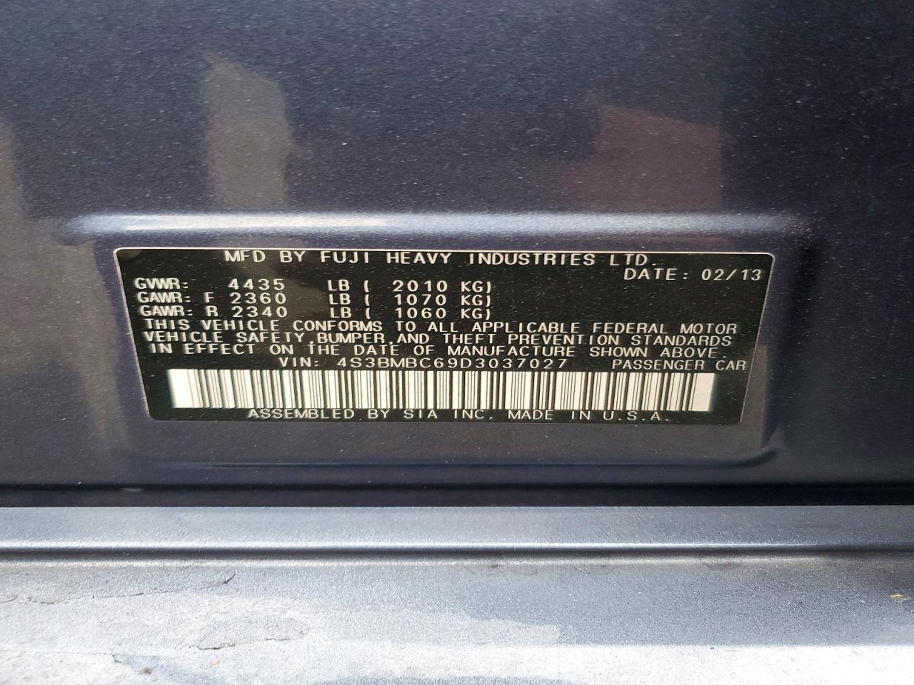 2013 Subaru Legacy 2.5i Premium Синий vin: 4S3BMBC69D3037027
