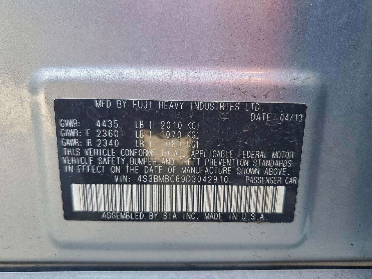 2013 Subaru Legacy Серебряный vin: 4S3BMBC69D3042910