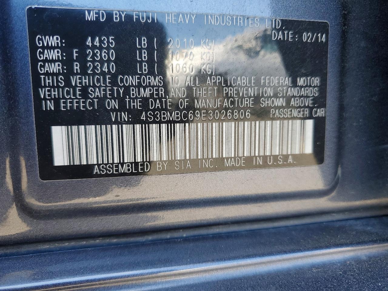 2014 Subaru Legacy 2.5i Premium Серый vin: 4S3BMBC69E3026806
