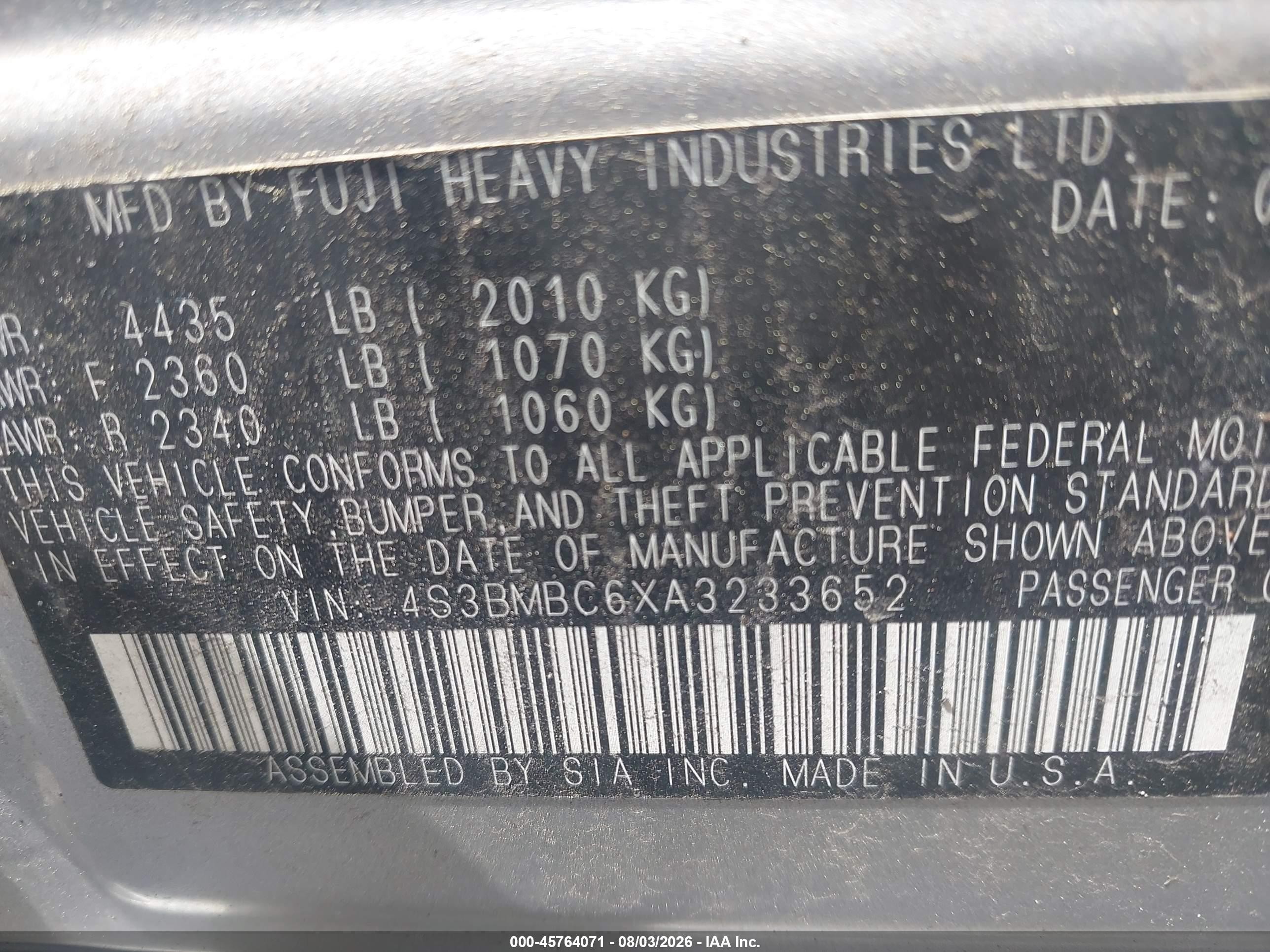 2010 Subaru Legacy 2.5i Premium Silver vin: 4S3BMBC6XA3233652